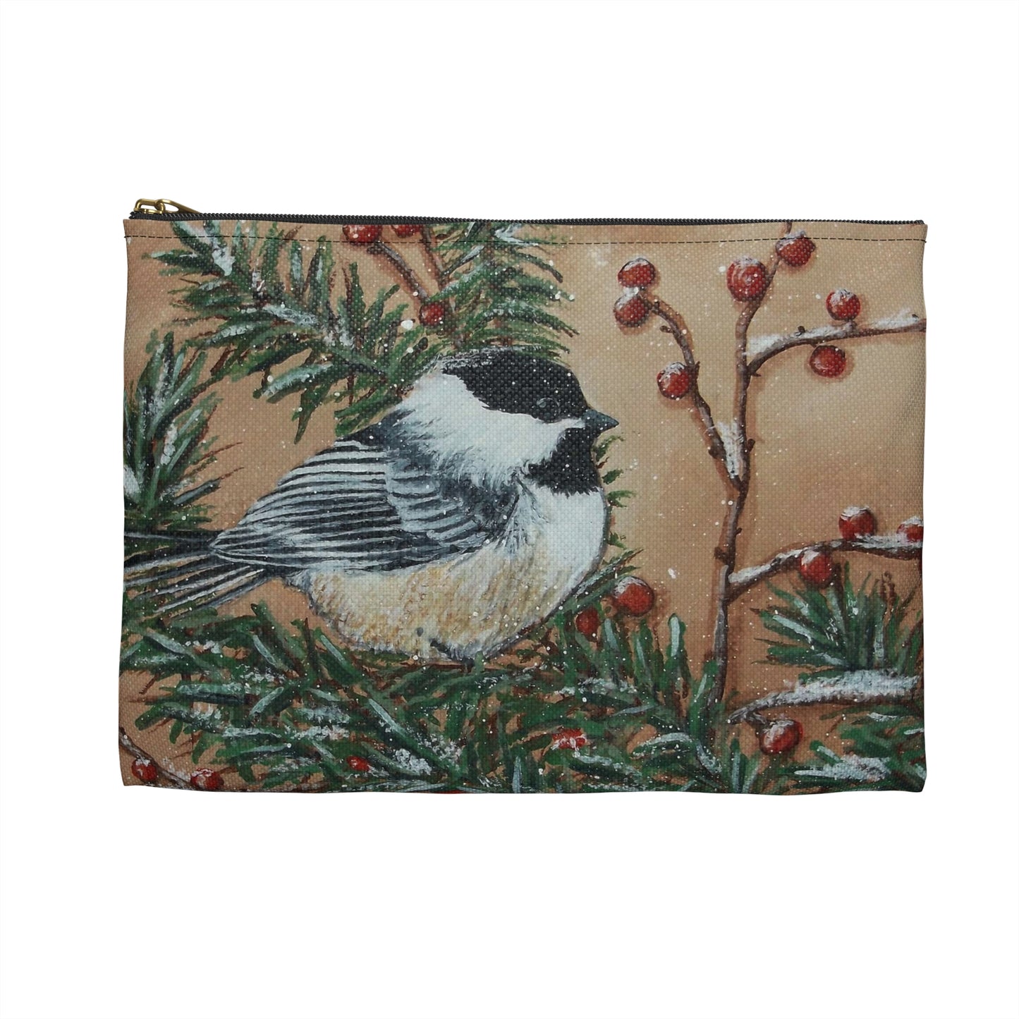 Accessory Pouch, Chickadee, Winter Berries, Wild Bird, Song Bird