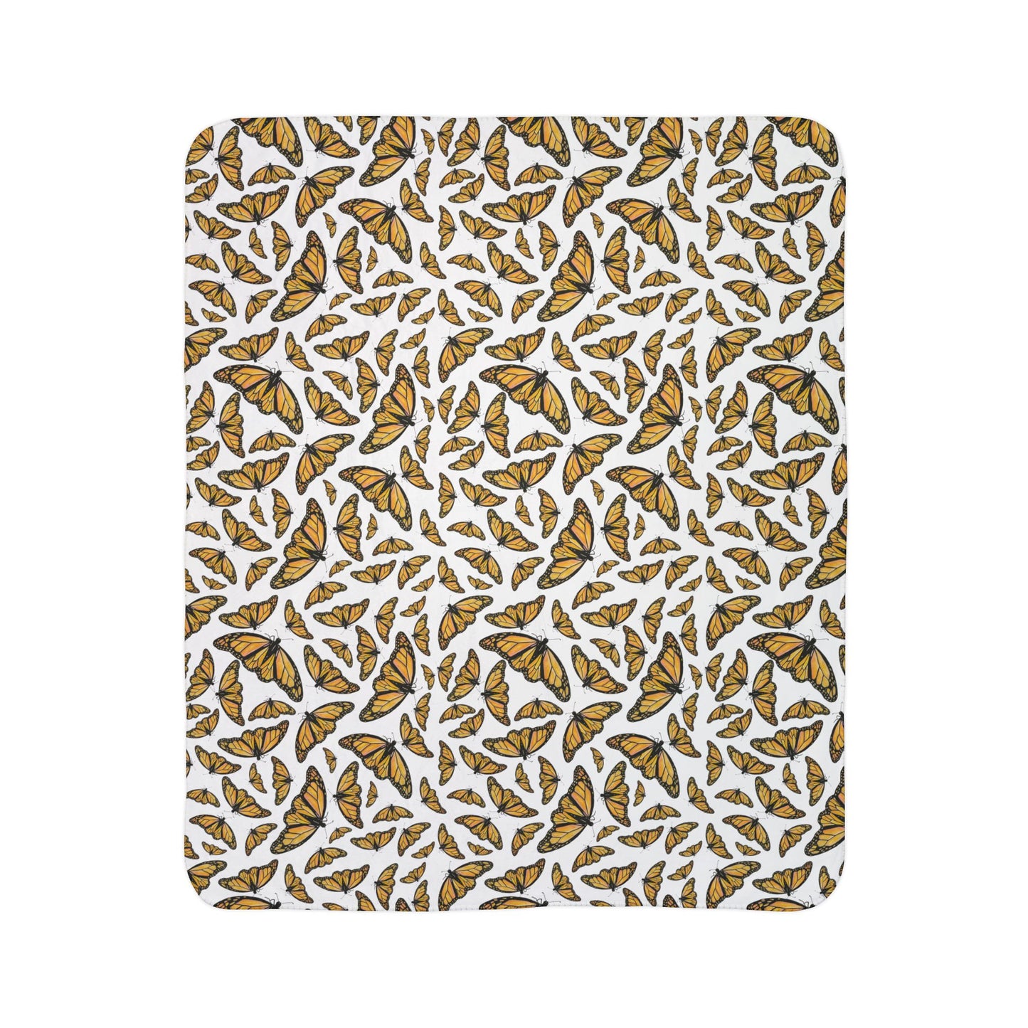 Fleece Sherpa Blanket, Monarchs, White background, Butterflies