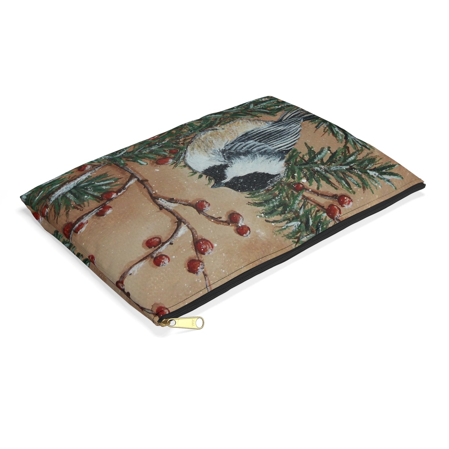 Accessory Pouch, Chickadee, Winter Berries, Wild Bird, Song Bird
