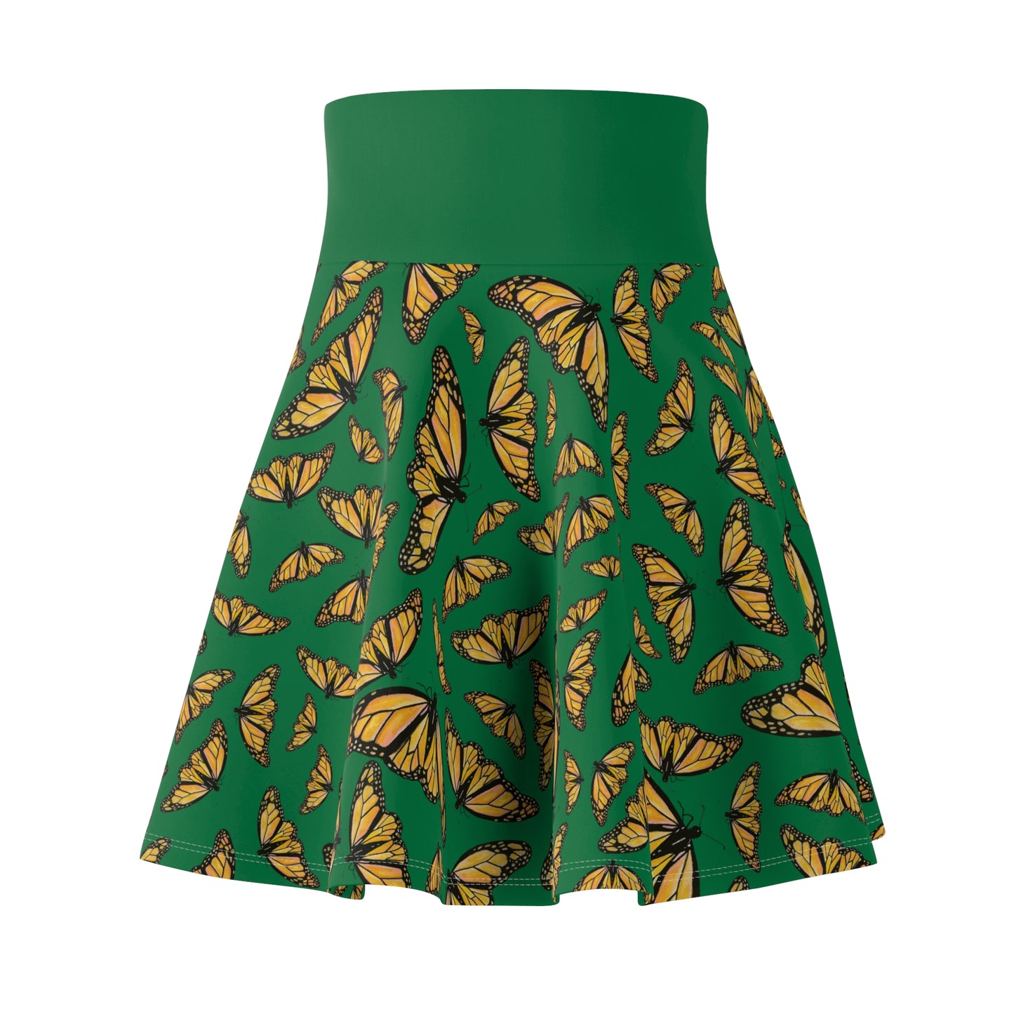 Women's Skater Skirt, Monarch, Green Background, Butterfly, Kamama