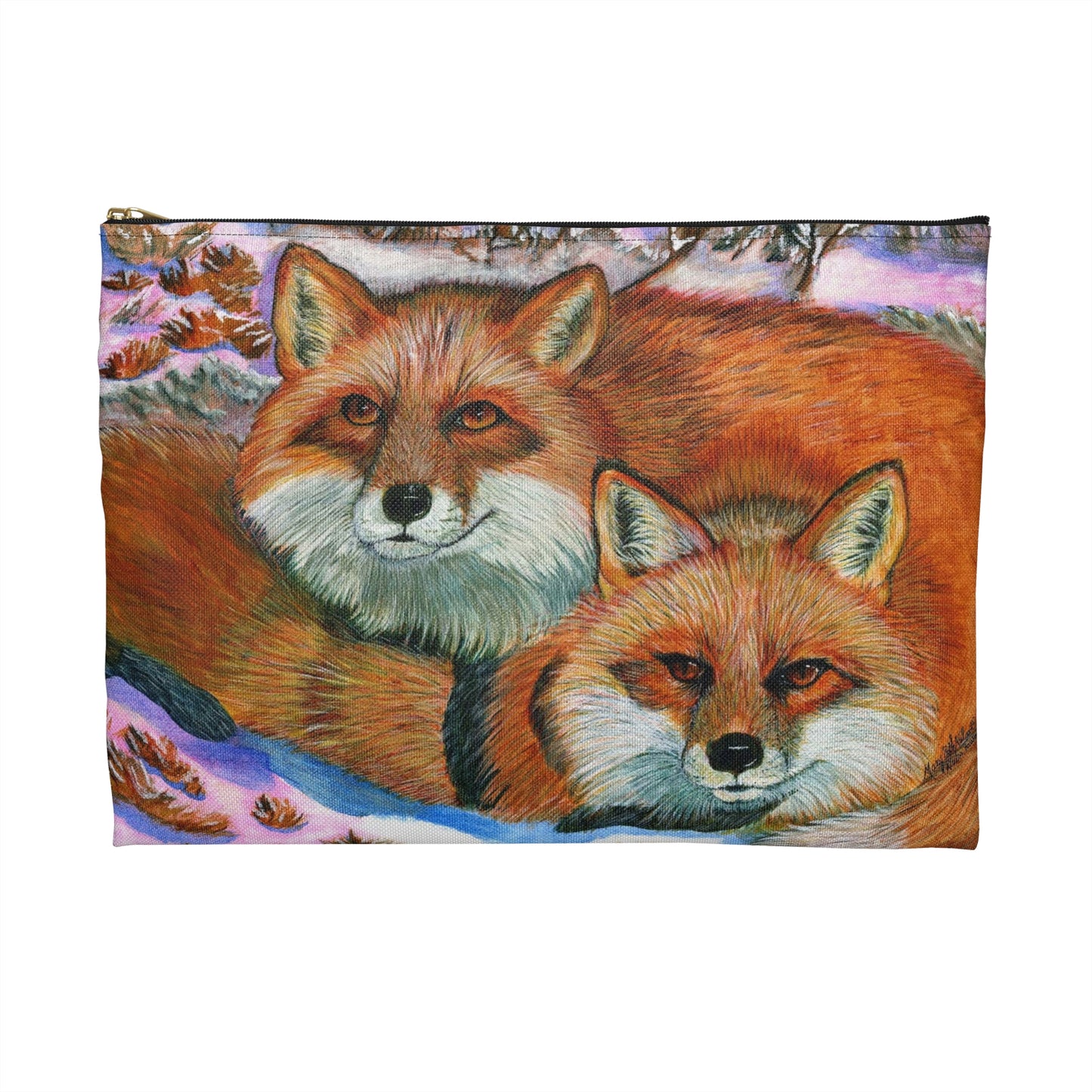 Accessory Pouch, Red Foxes, Brothers, Winter Scene