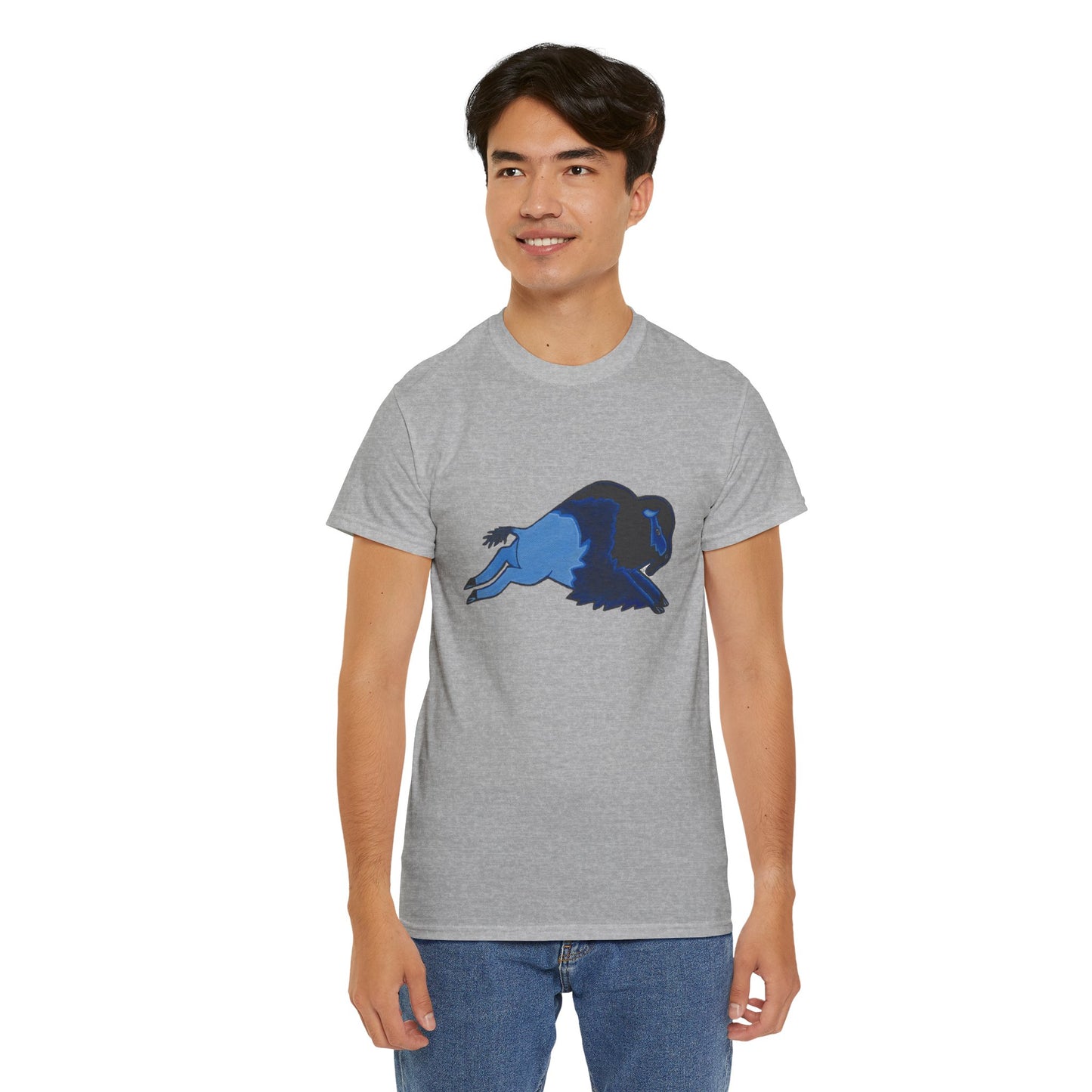 Unisex Heavy Cotton Tee, Bison Art, Blue Buffalo T-shirt, Native Bison Art, Native Buffalo