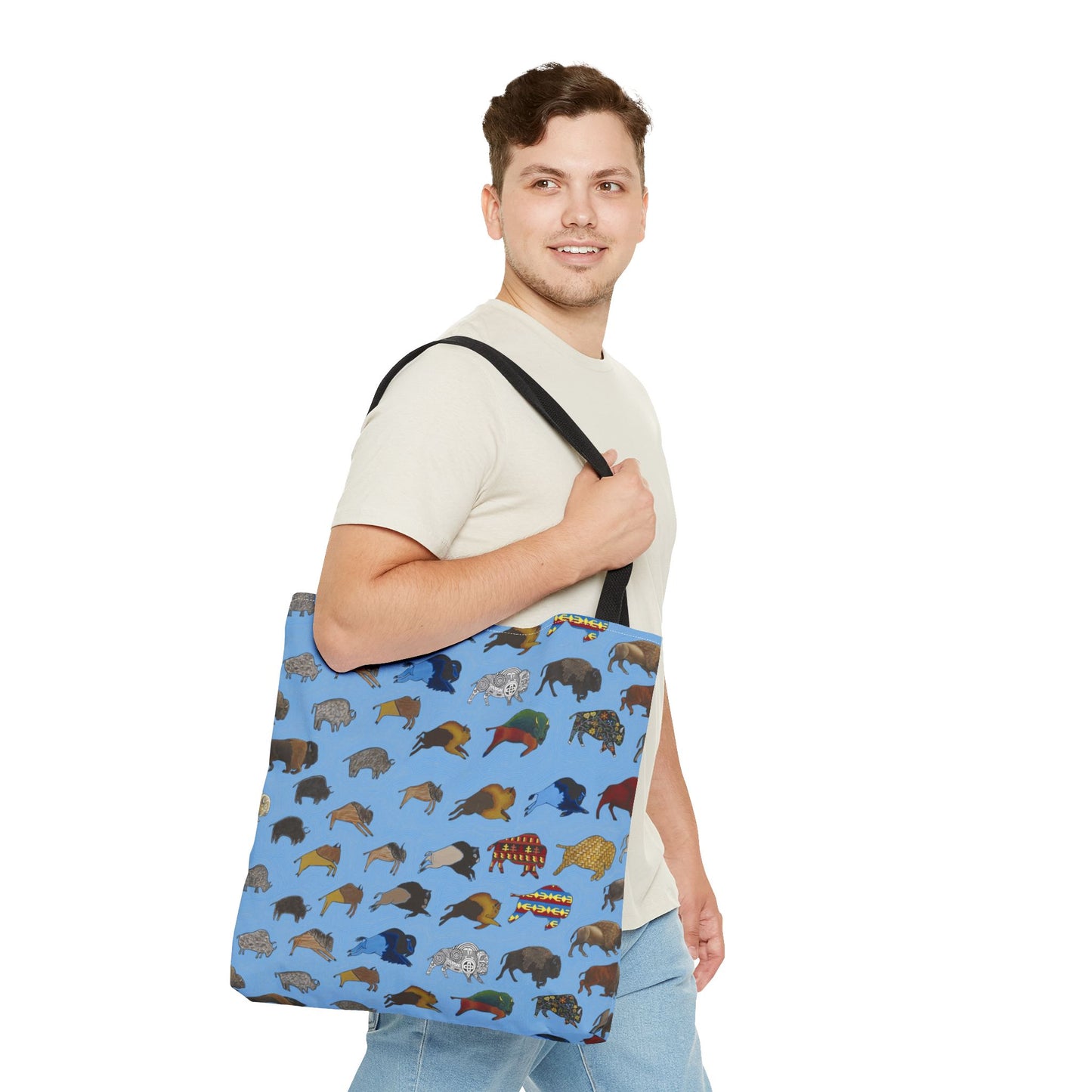 Tote Bag, Blue, Bison Transition, Buffalo, Native American