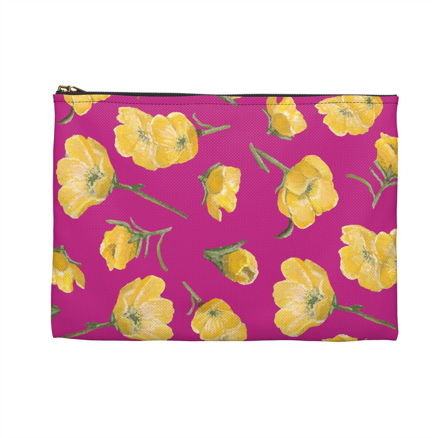 Accessory Pouch, Buttercups, Hot Pink Background, Oklahoma Wildflower, Yellow Floral