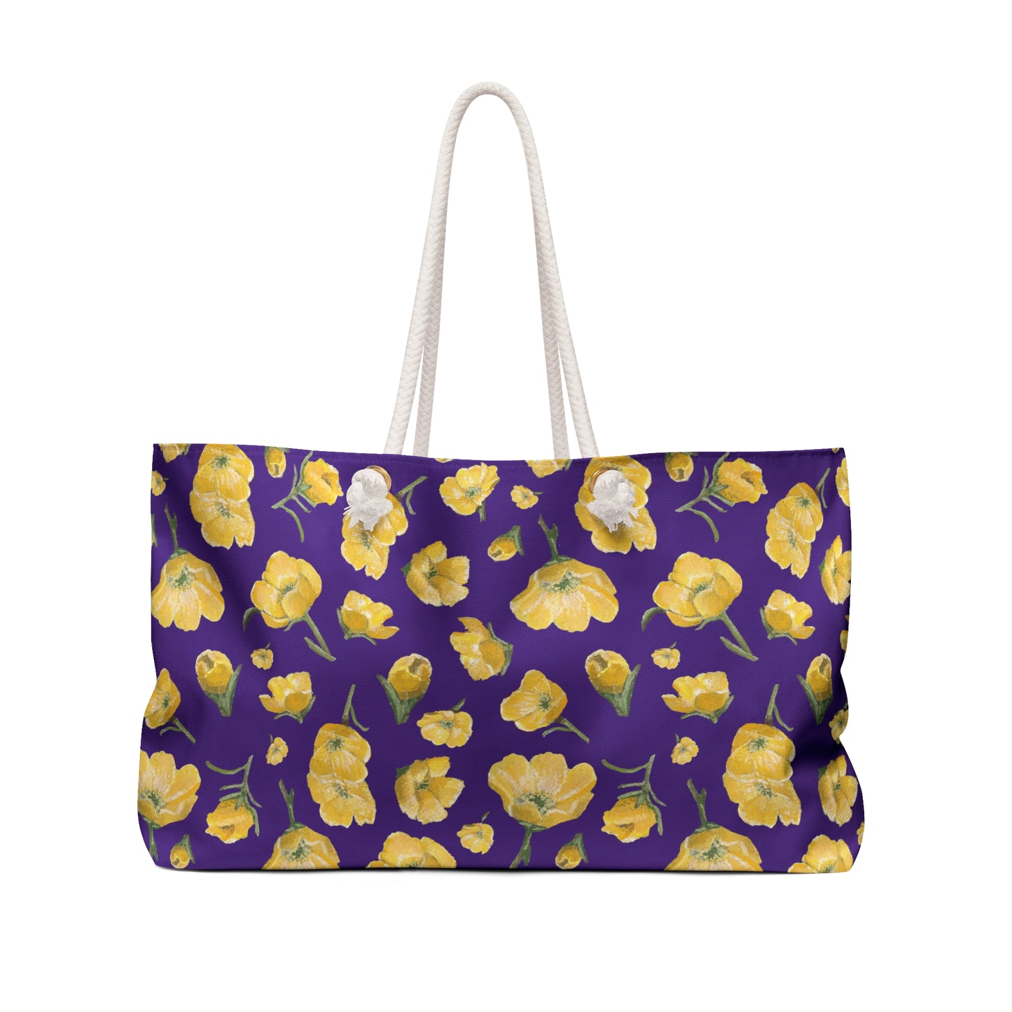 Weekender Bag, Buttercups, Purple Background, Oklahoma Wildflower, Yellow Floral