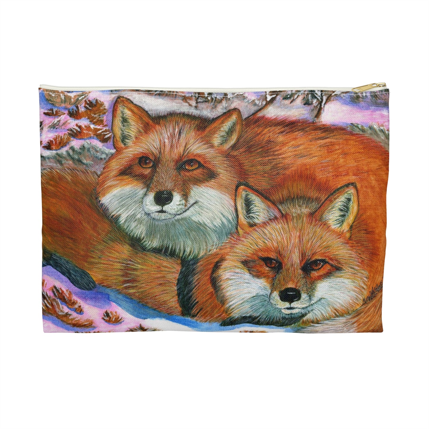 Accessory Pouch, Red Foxes, Brothers, Winter Scene