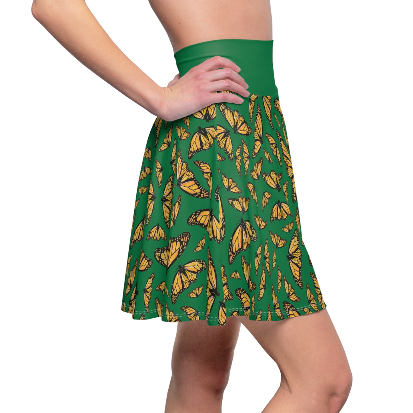 Women's Skater Skirt, Monarch, Green Background, Butterfly, Kamama