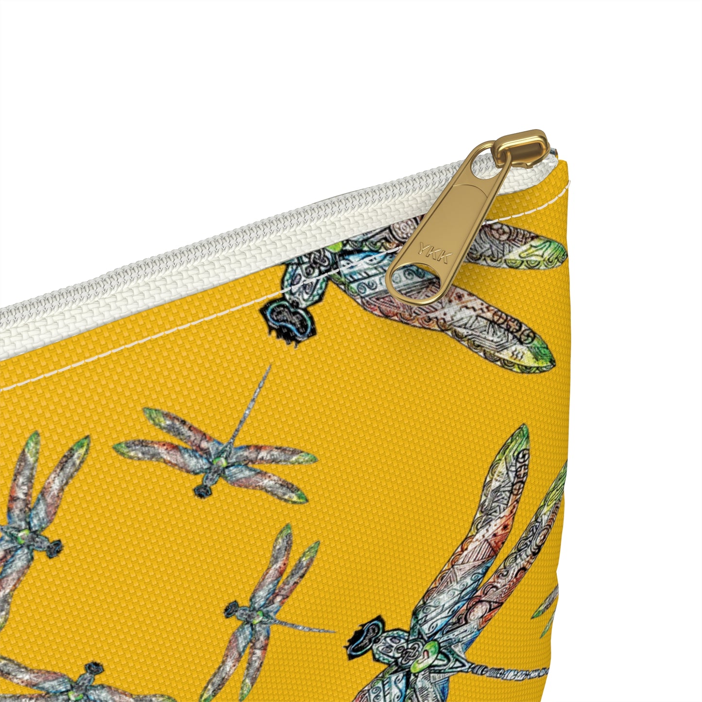 Accessory Pouch, Dragonfly, Yellow, Native American design, Makeup bag, Pencil case, Travel cosmetic pouch