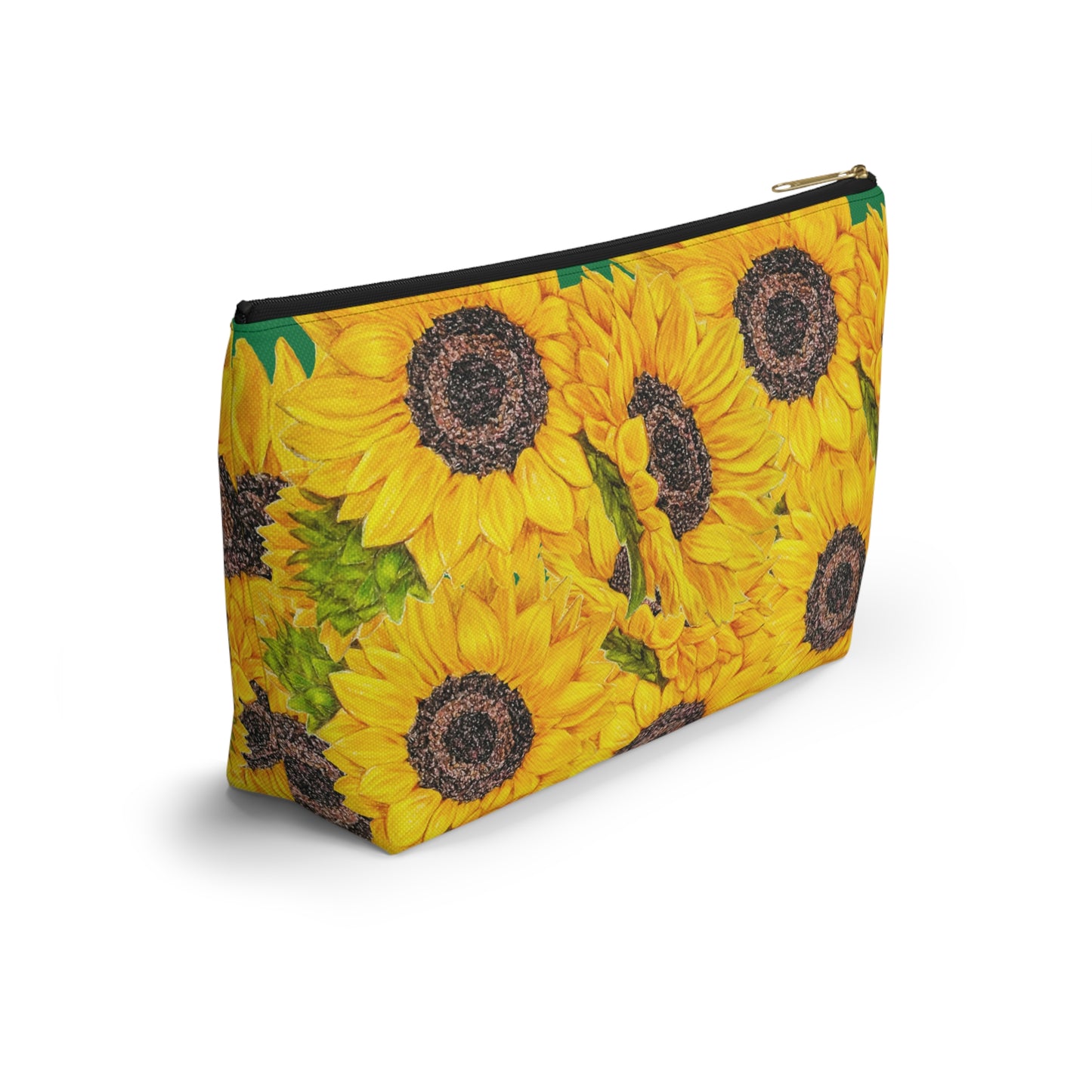 Accessory Pouch w T-bottom, Sunflower Theme, Oklahoma Wildflowers, Yellow Floral, Sunflower Art