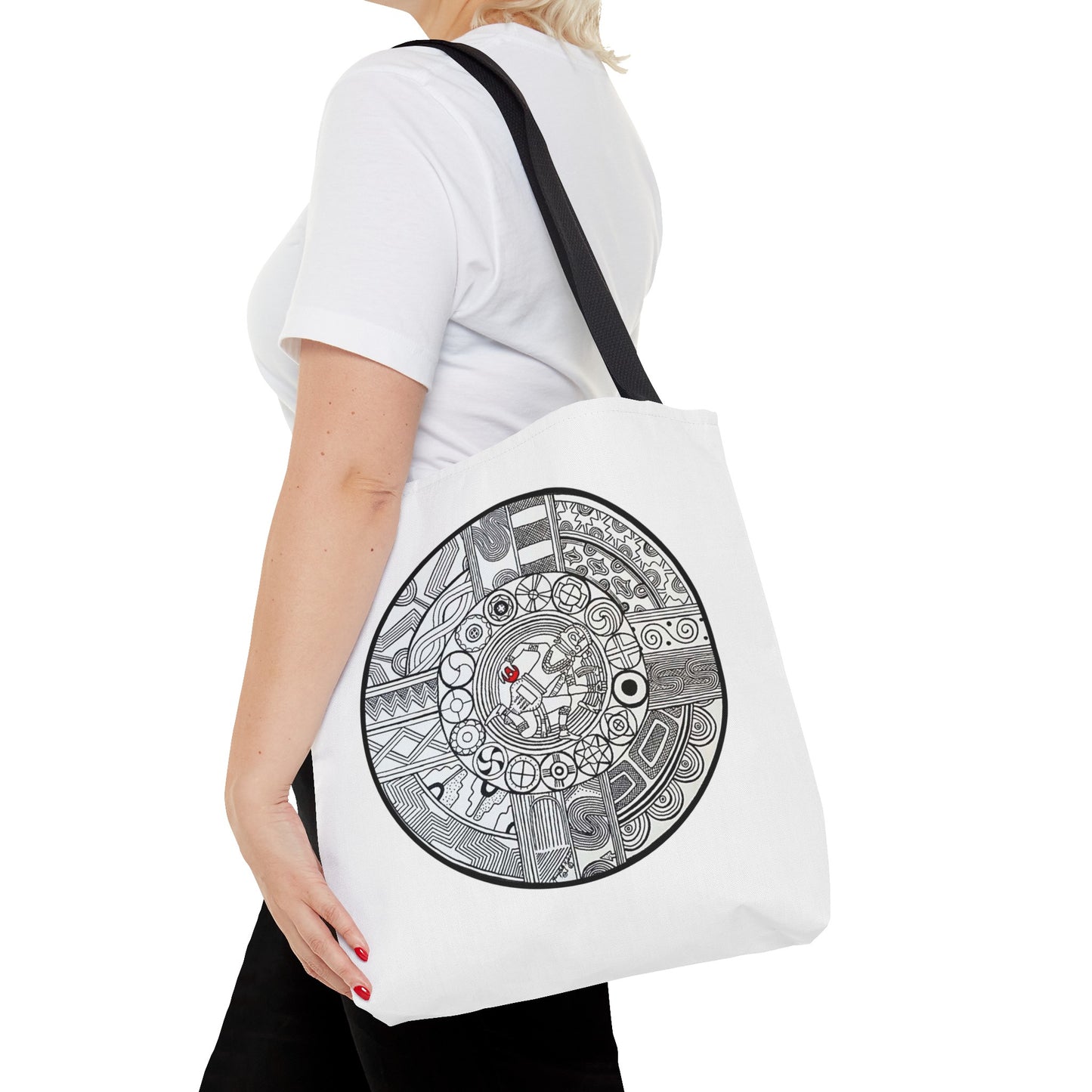 Native Tote Bag , SouthEastern Style, Ancient Tribal Mound Symbology, Chunkey player, Native American, Powwow Bag