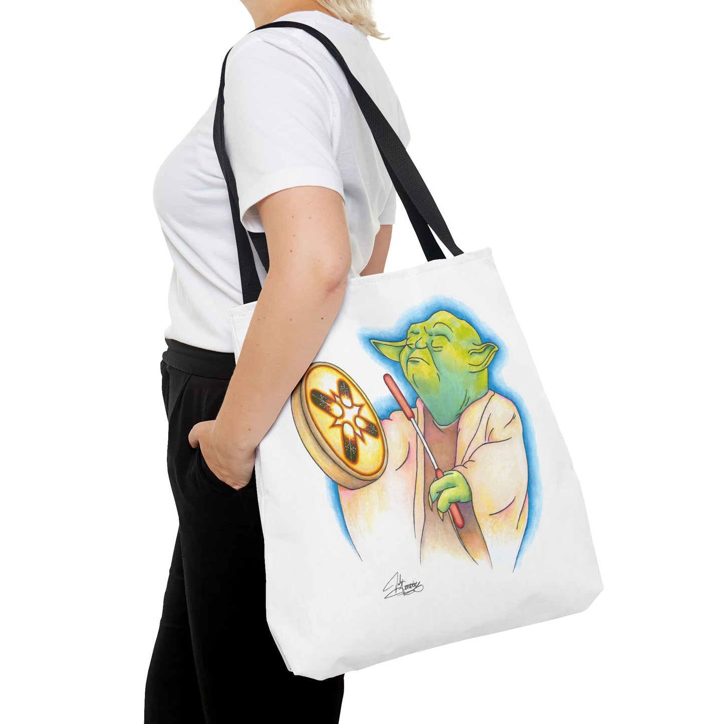 Tote Bag, Alien Playing Native Hand Drum, Native Pop Humor, Native American