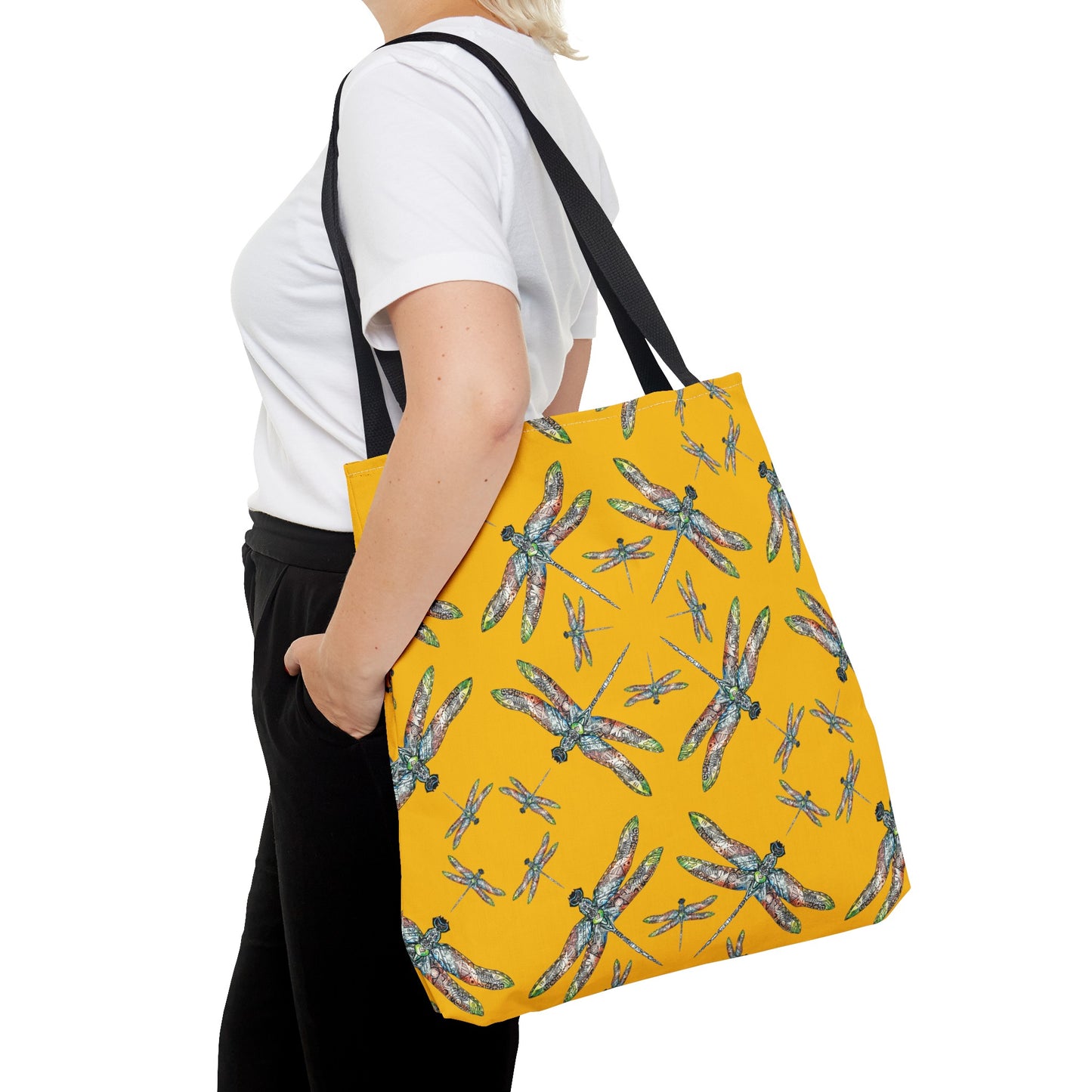 Dragonfly Tote Bag, Yellow, Shoulder bag, Powwow tote, Carry all