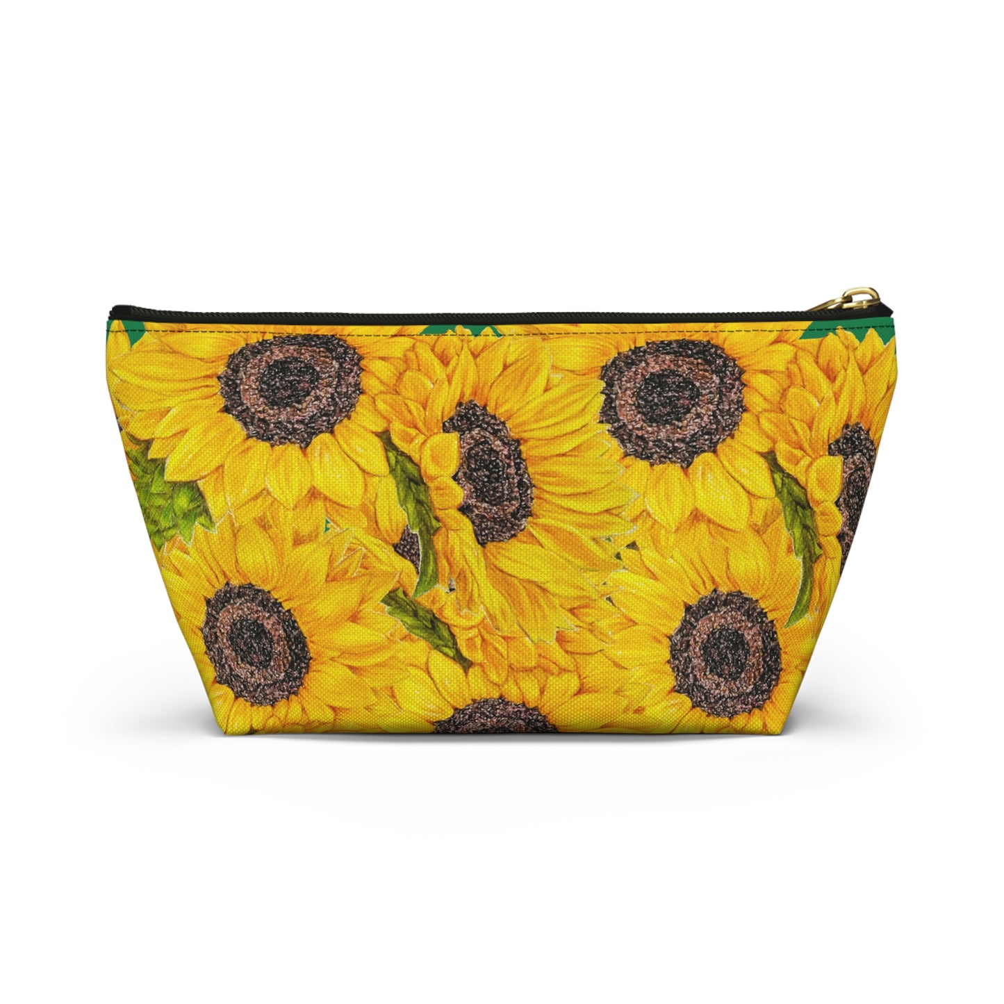 Accessory Pouch w T-bottom, Sunflower Theme, Oklahoma Wildflowers, Yellow Floral, Sunflower Art