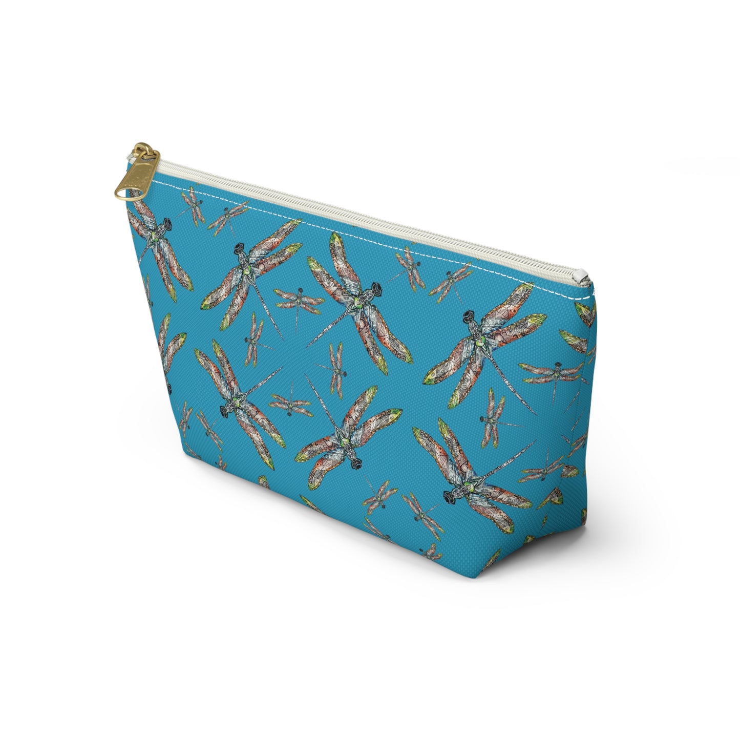 Accessory Pouch w T-bottom, Dragonfly, Turquoise color, Native American design, Makeup bag, Pencil case, Travel cosmetic pouch
