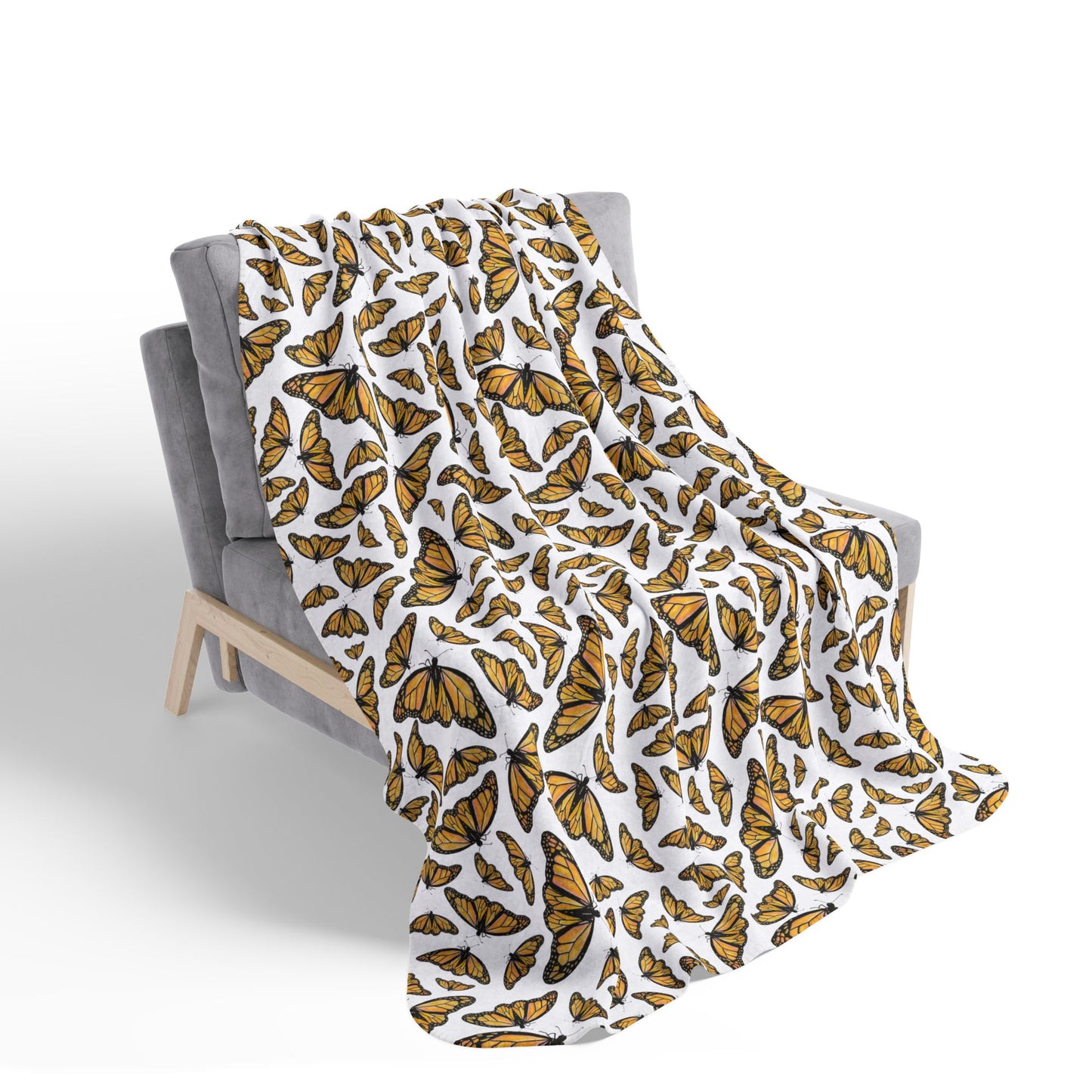 Fleece Sherpa Blanket, Monarchs, White background, Butterflies