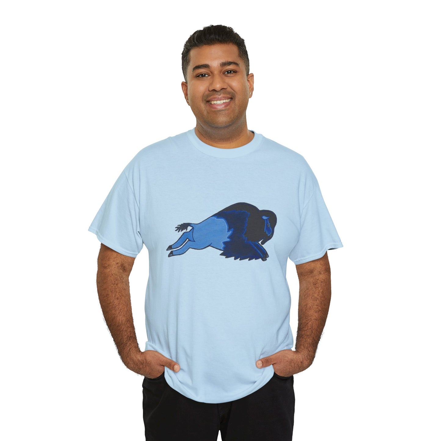 Unisex Heavy Cotton Tee, Bison Art, Blue Buffalo T-shirt, Native Bison Art, Native Buffalo