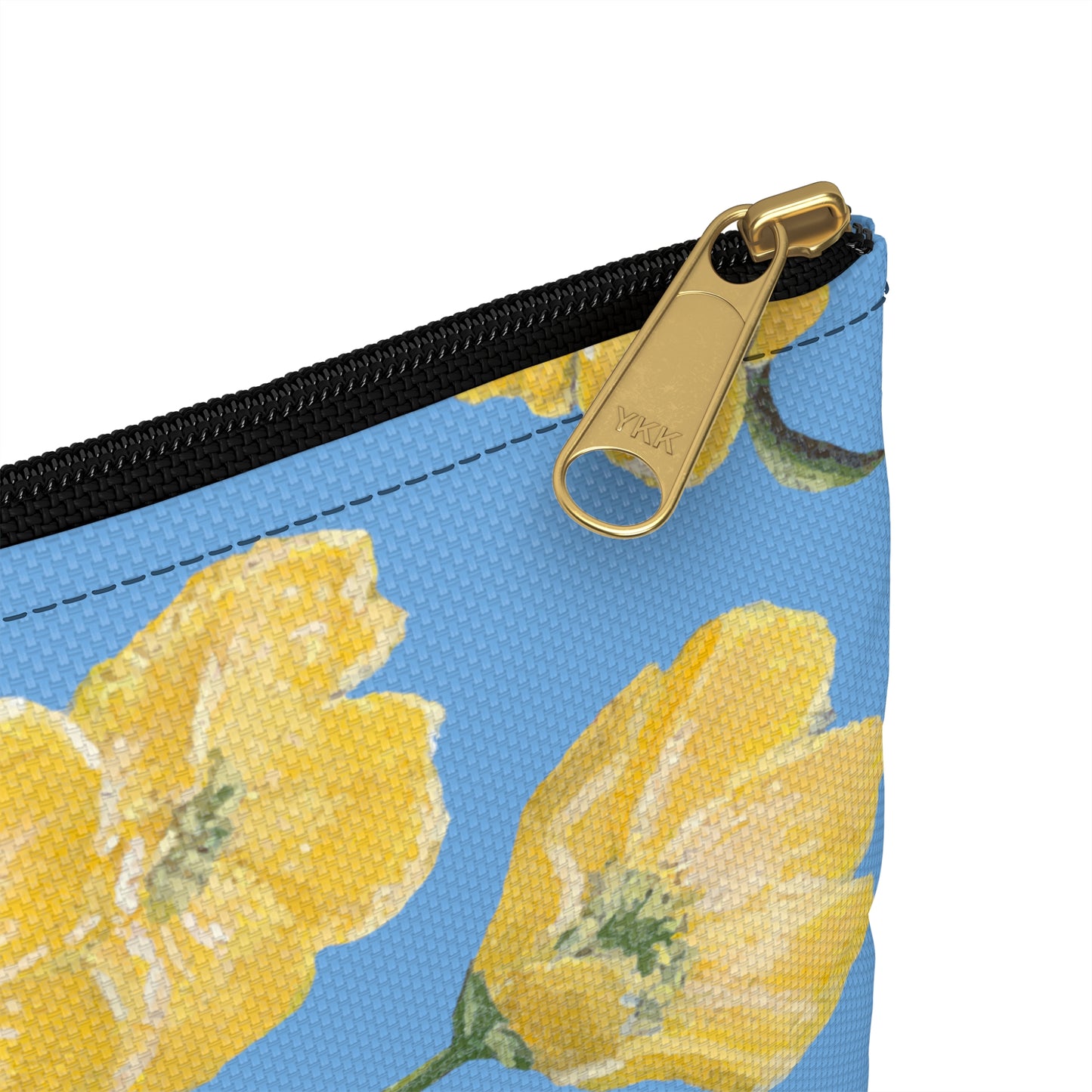 Accessory Pouch, Buttercups, Light Blue Background, Oklahoma Wildflower, Yellow Floral