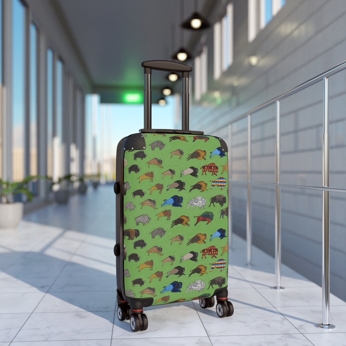 Suitcase, Green, Bison Transition, Buffalo, Native American, Carry On, Luggage