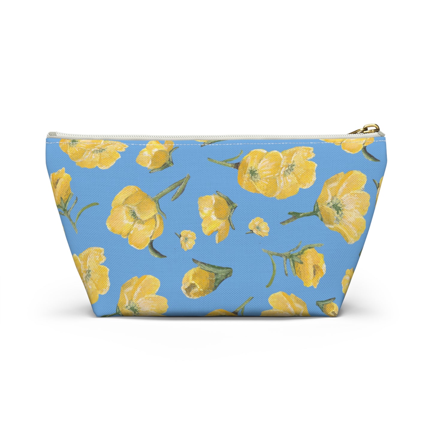 Accessory Pouch w T-bottom, Buttercups, Light Blue Background, Oklahoma Wildflower, Yellow Floral