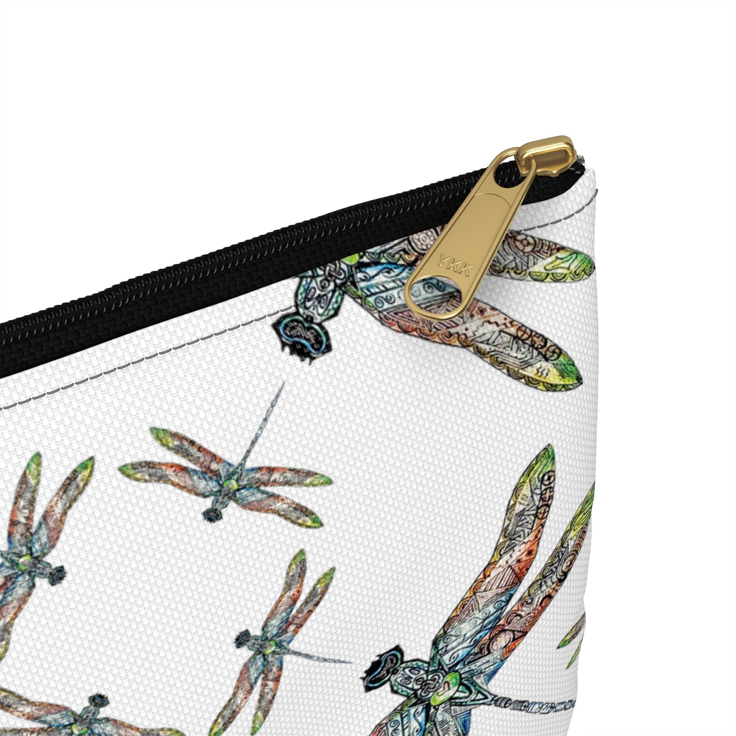 Accessory Pouch, Dragonfly, White, Native American design, Makeup bag, Pencil case, Travel cosmetic pouch