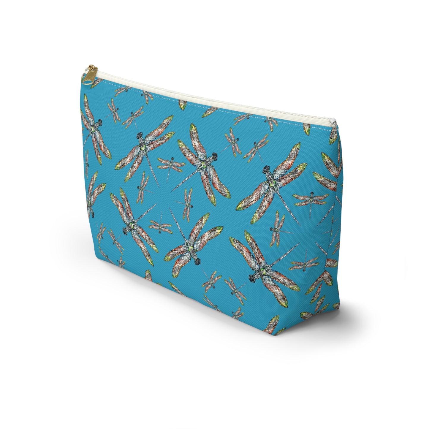 Accessory Pouch w T-bottom, Dragonfly, Turquoise color, Native American design, Makeup bag, Pencil case, Travel cosmetic pouch