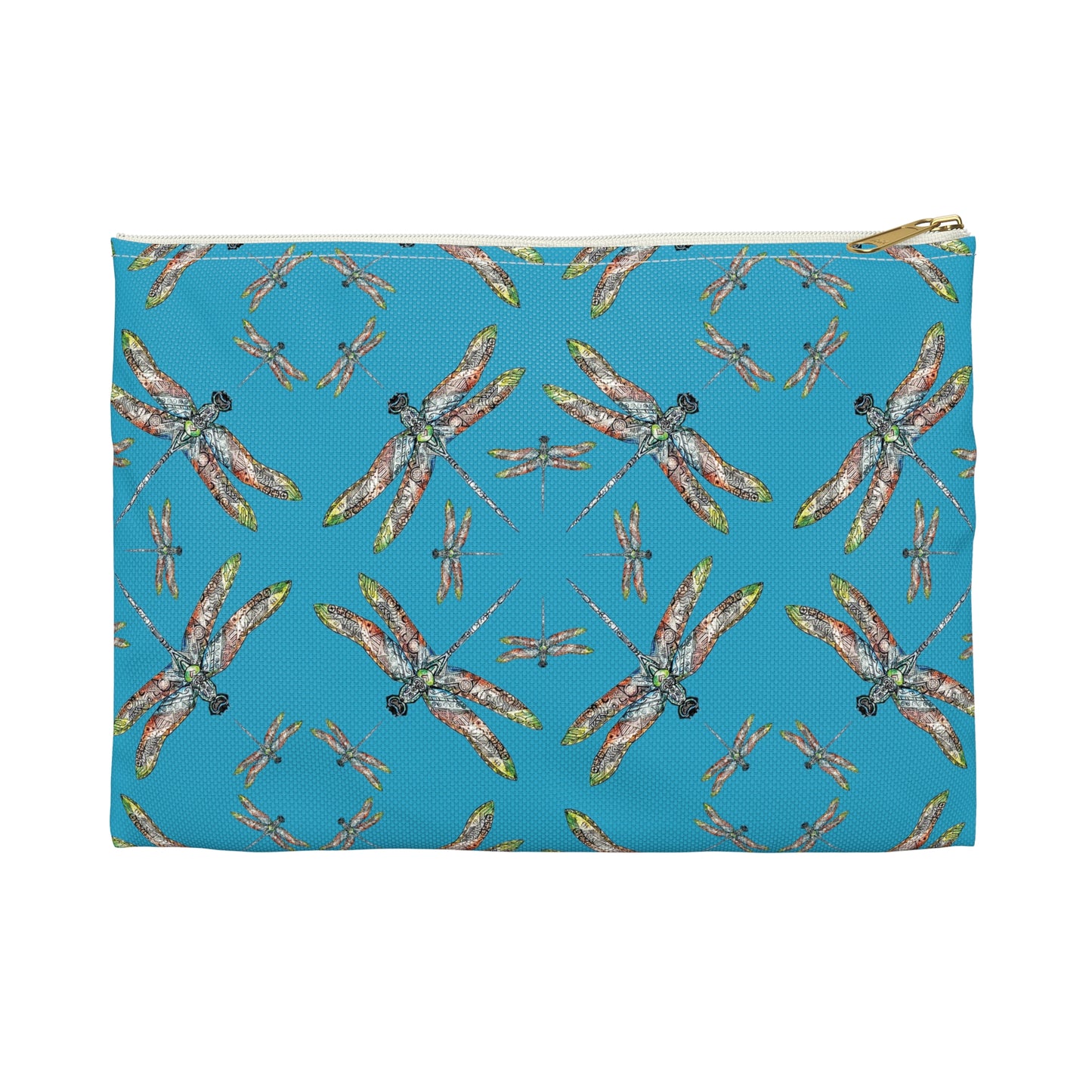 Accessory Pouch, Dragonfly, Turquoise color, Native American design, Makeup bag, Pencil case, Travel cosmetic pouch
