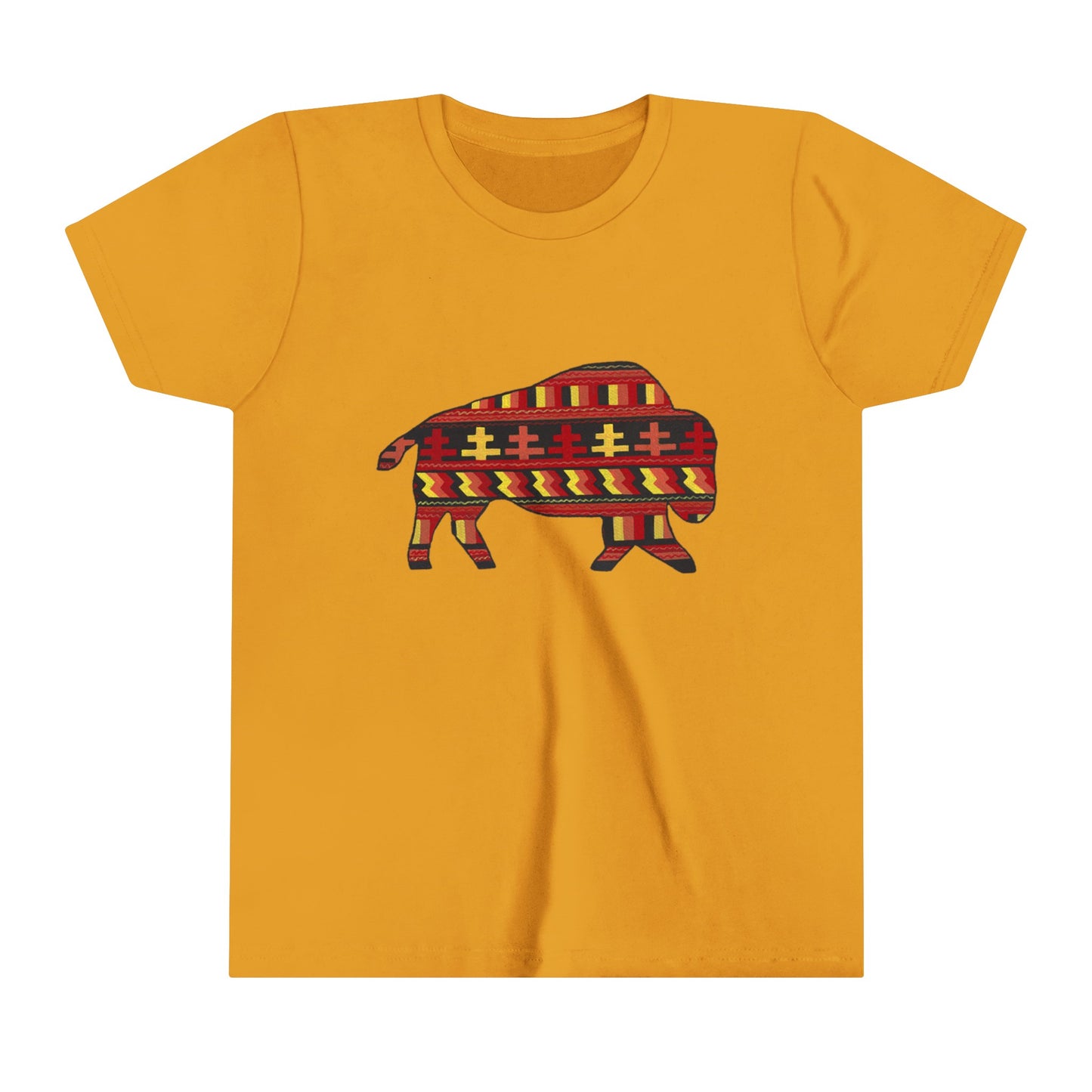 Seminole Patchwork Pattern Bison, Youth Short Sleeve Tee, Kid's T-shirt, Children's Shirt, Native Bison Art, Buffalo