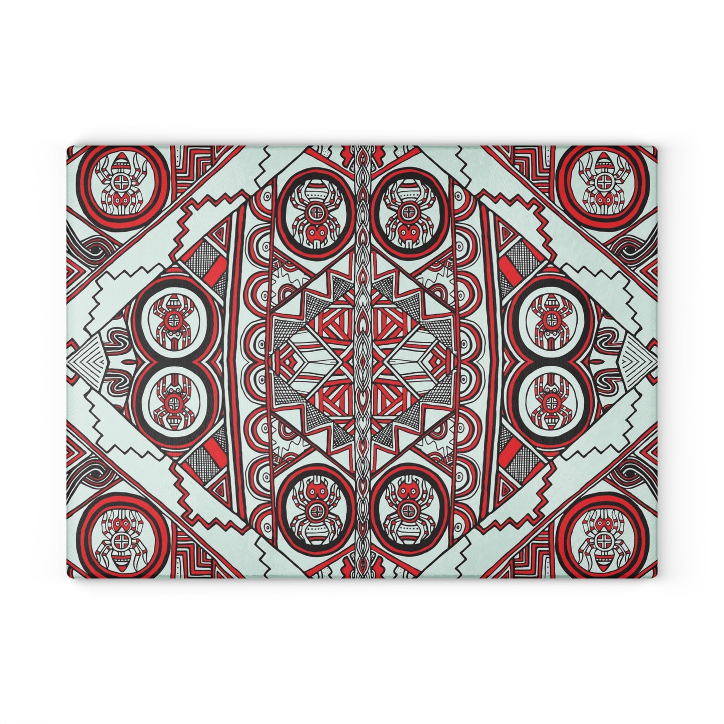 Glass Cutting Board, Kitchen Accessory, SouthEast Spider Motif, Grandmother Spider, Native Design, Ancient Tribal Mound Symbols