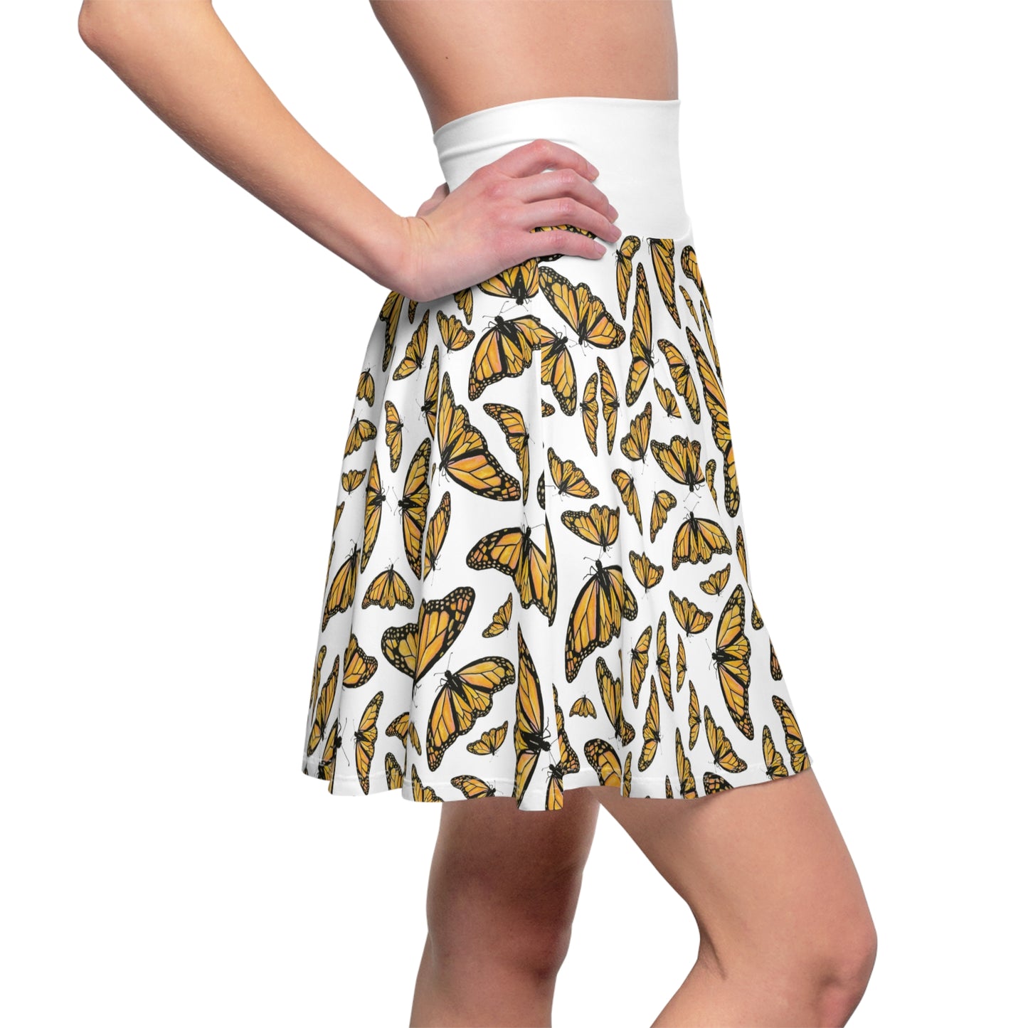 Women's Skater Skirt, Monarch, White Background, Butterfly, Kamama