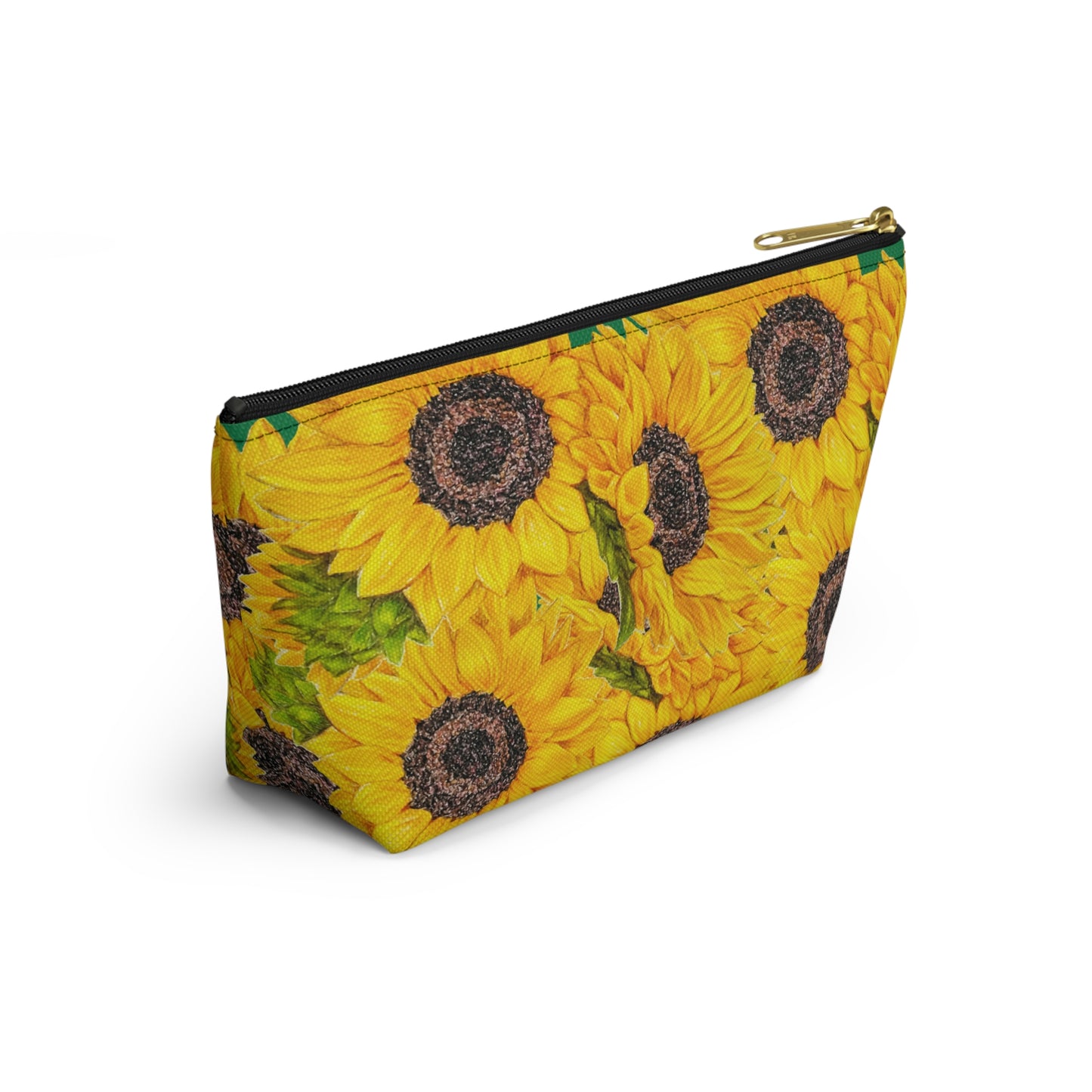 Accessory Pouch w T-bottom, Sunflower Theme, Oklahoma Wildflowers, Yellow Floral, Sunflower Art