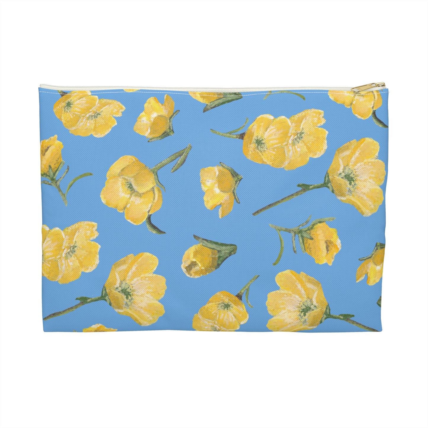 Accessory Pouch, Buttercups, Light Blue Background, Oklahoma Wildflower, Yellow Floral