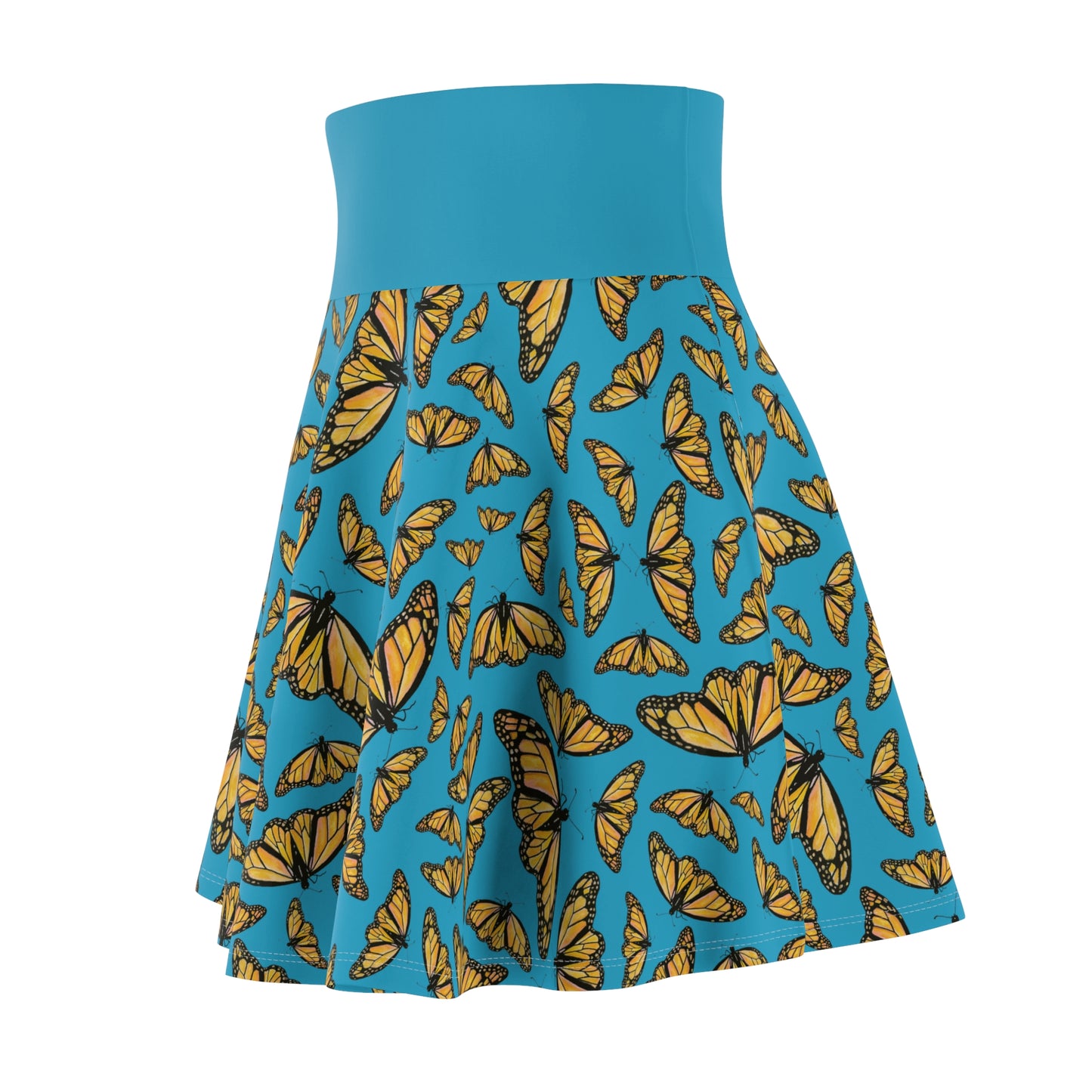 Women's Skater Skirt , Monarch, Turquoise Background, Kamama, Butterfly