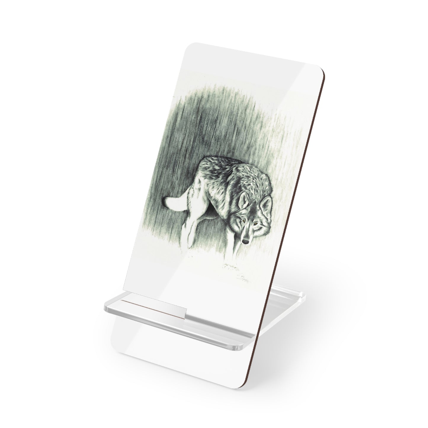 Mobile Display Stand for Smartphones, Wolf Art, Black and White Wolf, "Believing is Seeing", Cell Phone Stand