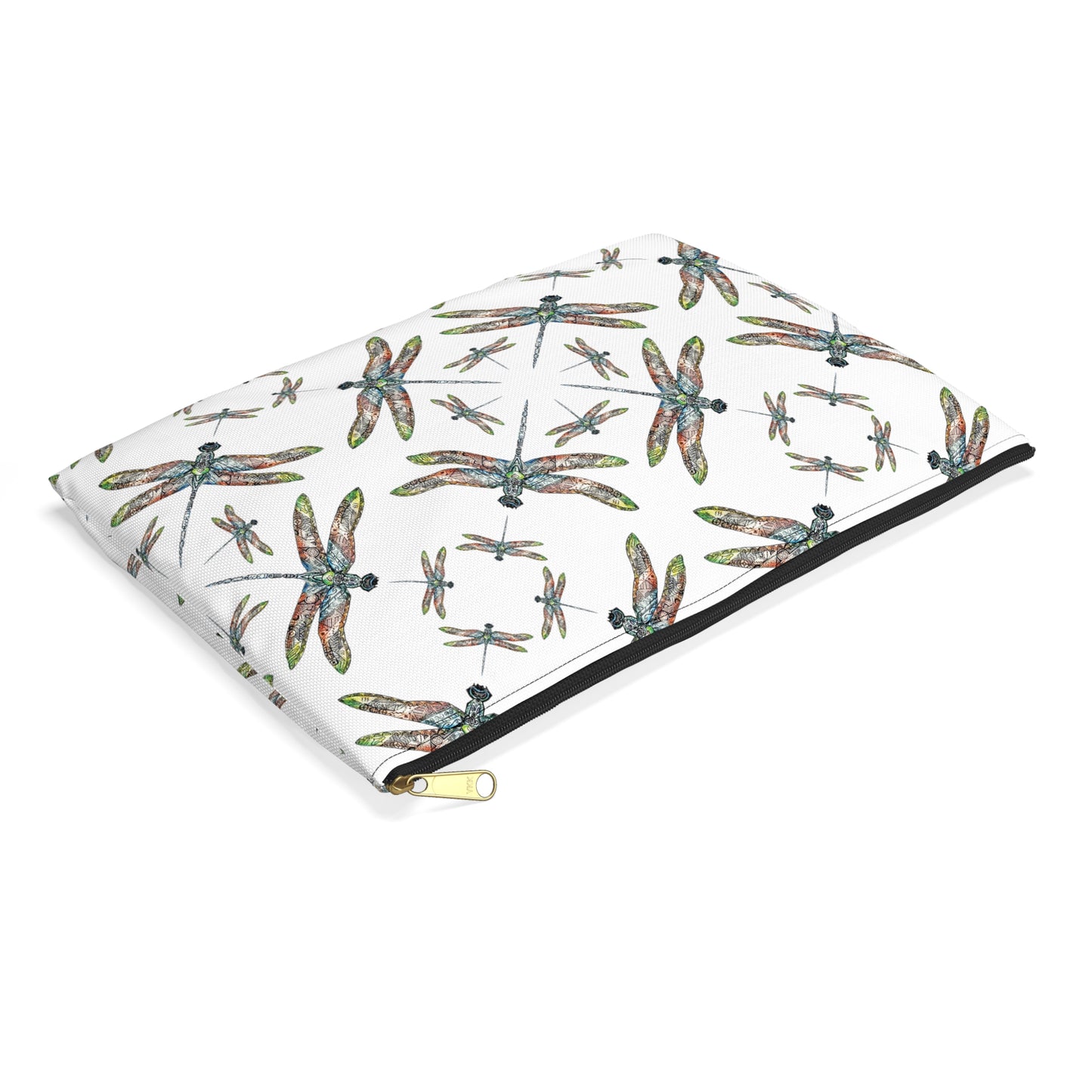 Accessory Pouch, Dragonfly, White, Native American design, Makeup bag, Pencil case, Travel cosmetic pouch