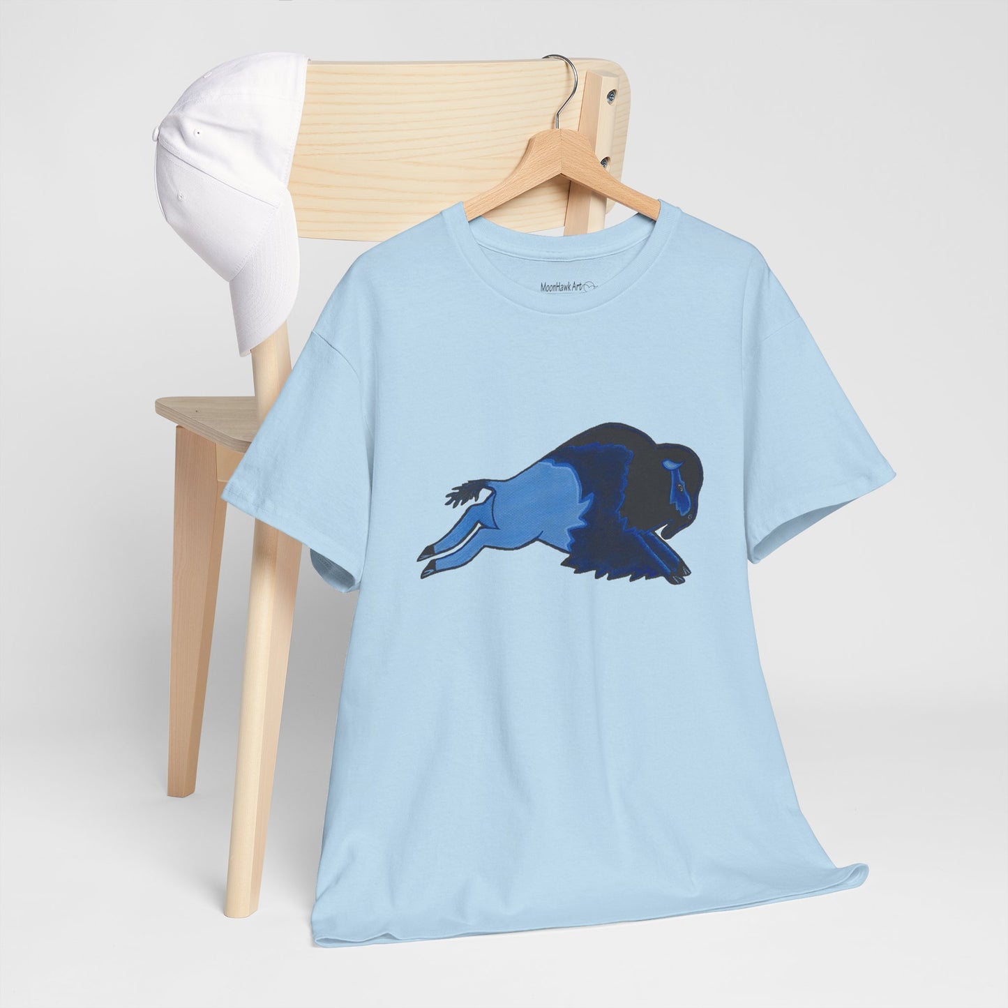 Unisex Heavy Cotton Tee, Bison Art, Blue Buffalo T-shirt, Native Bison Art, Native Buffalo