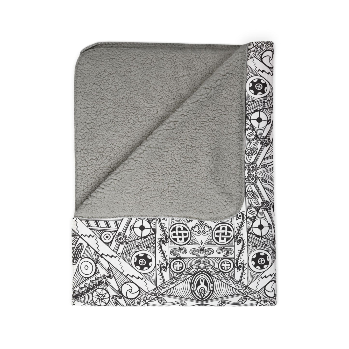 Fleece Sherpa Blanket, Black and White Tribal Motif, SouthEast Native American Mound Symbols, Indigenous art