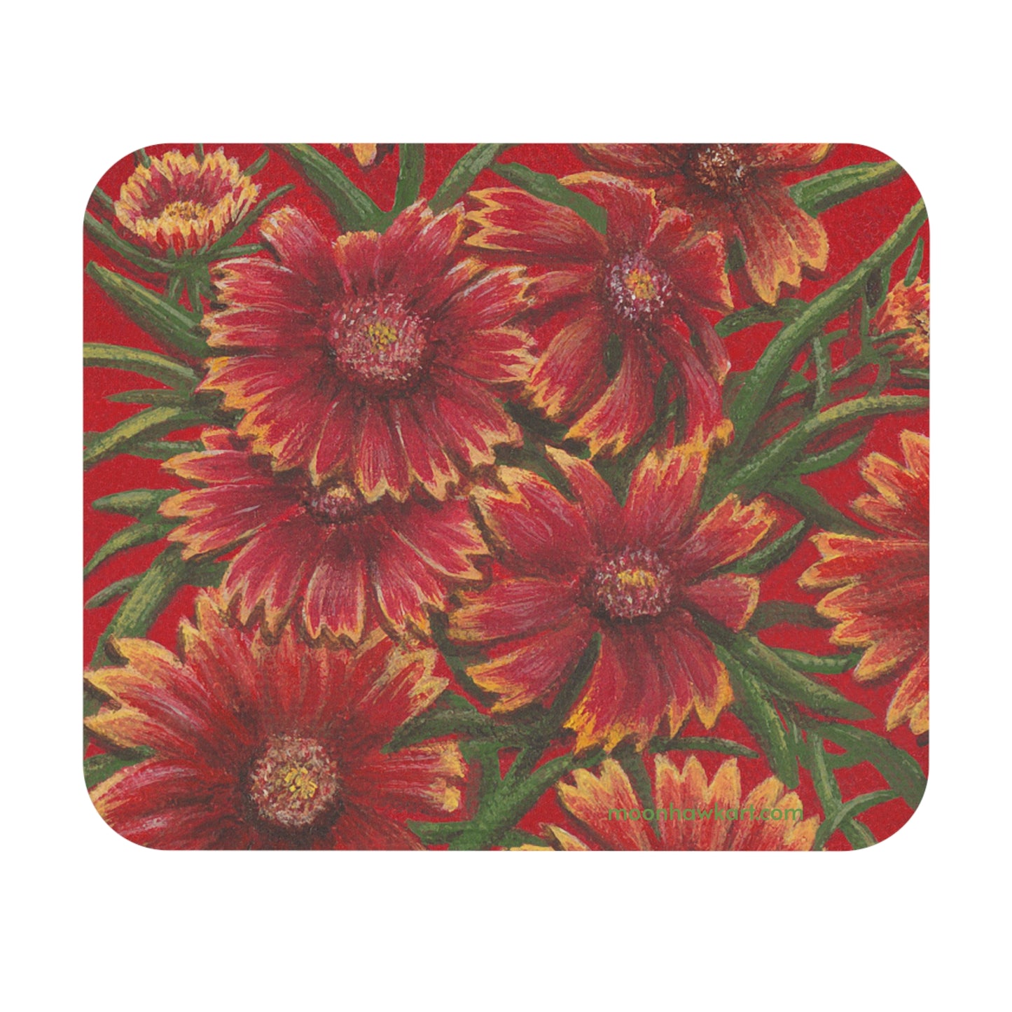 Mouse Pad (Rectangle), Indian Blanket, Oklahoma Wildflowers, Red Floral, Native Flowers