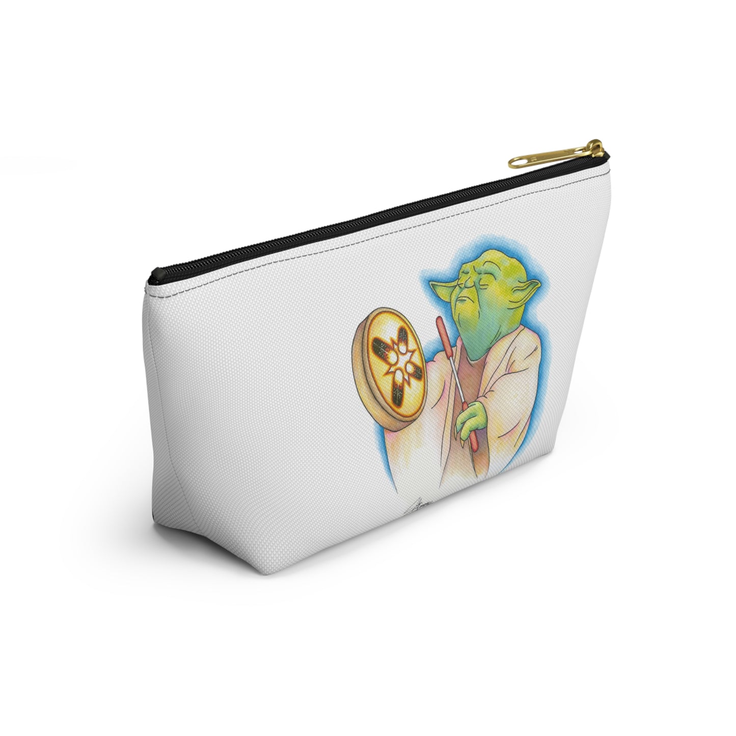 Accessory Pouch w T-bottom, Alien Playing Native Hand Drum, Native American, Native Humor, Pop Art