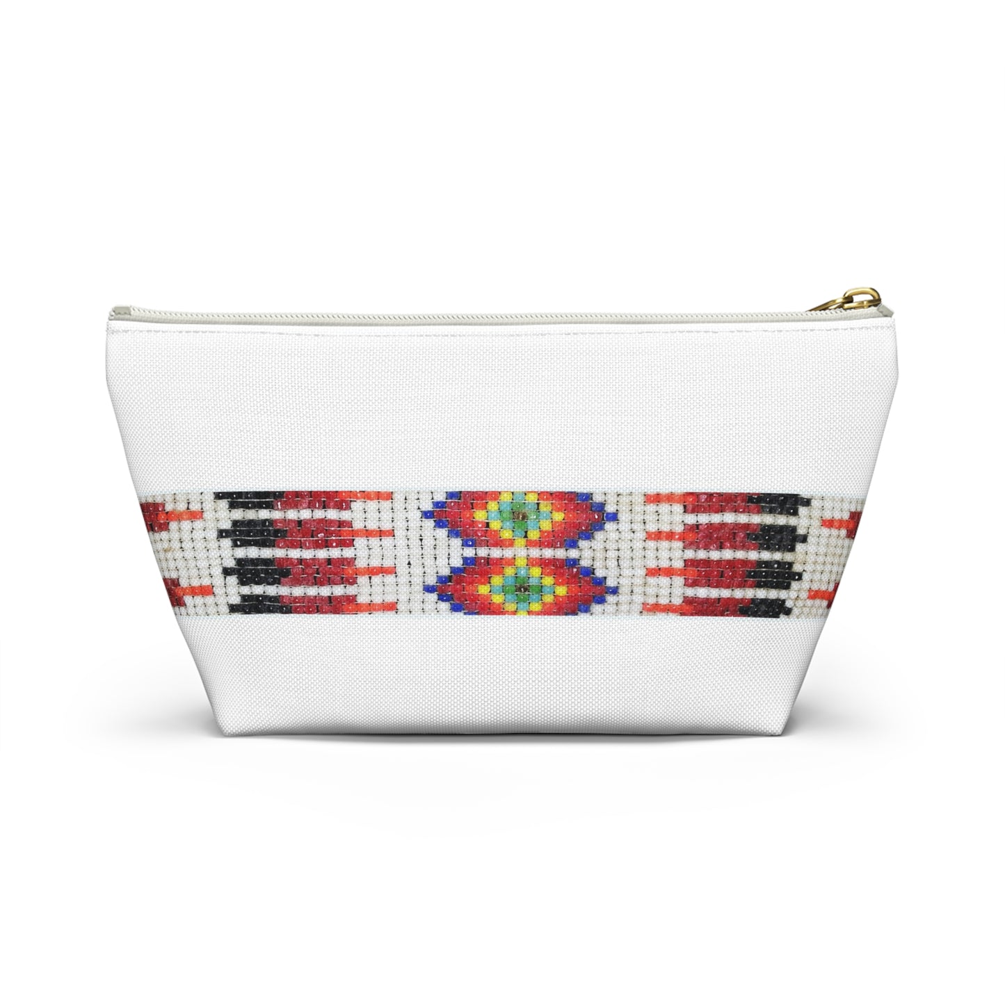 Accessory Pouch w T-bottom, PRINTED Native American bead design, cosmetic bag, pencil pouch, make-up zipper bag