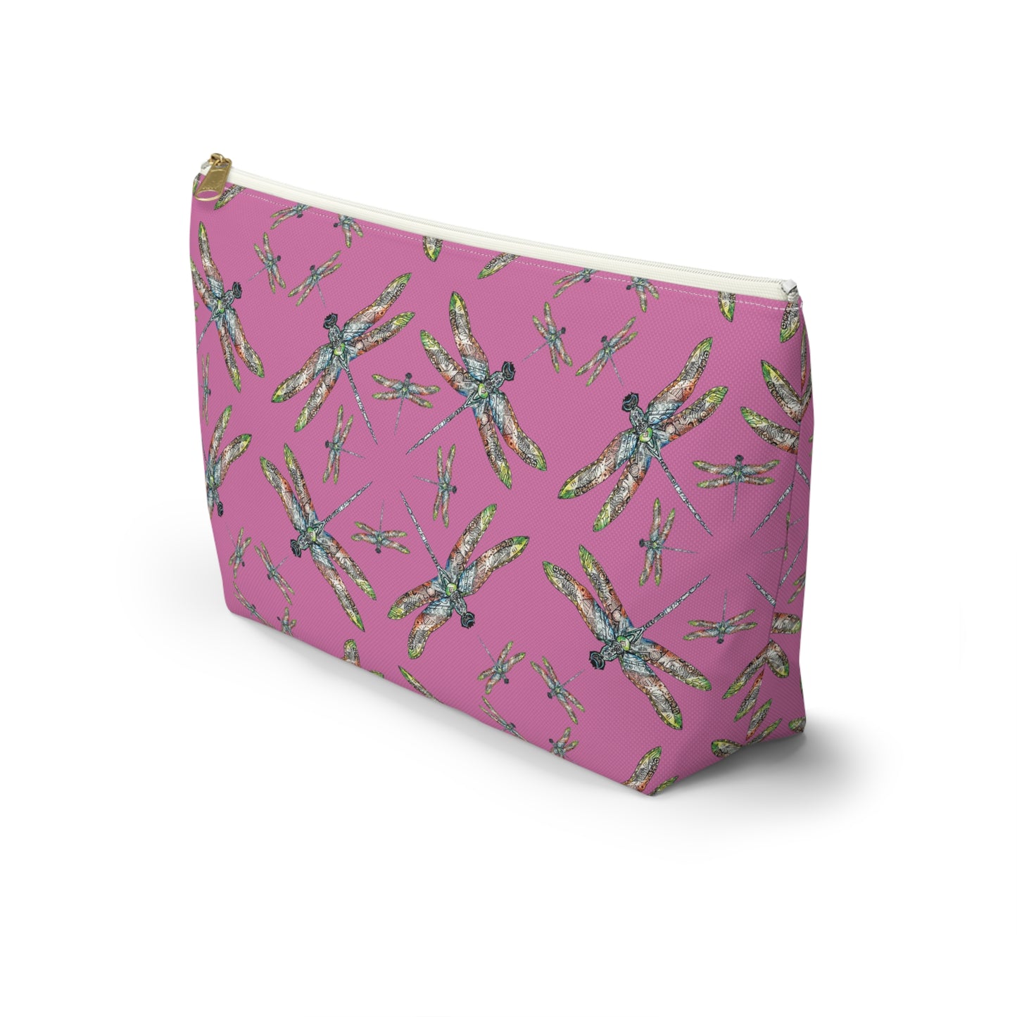 Accessory Pouch w T-bottom, Dragonfly, Yellow, Native American design, Makeup bag, Pencil case, Travel cosmetic pouch