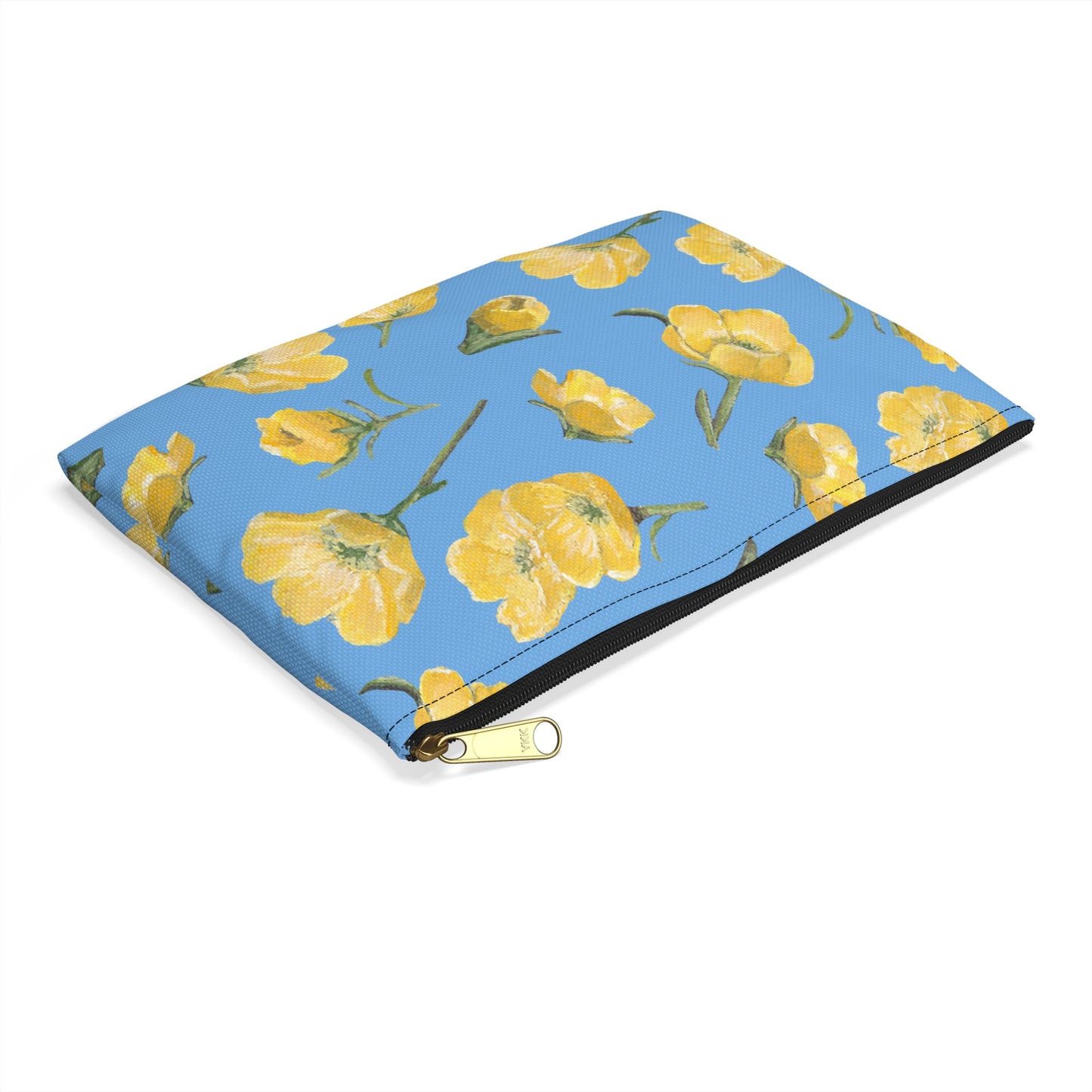 Accessory Pouch, Buttercups, Light Blue Background, Oklahoma Wildflower, Yellow Floral