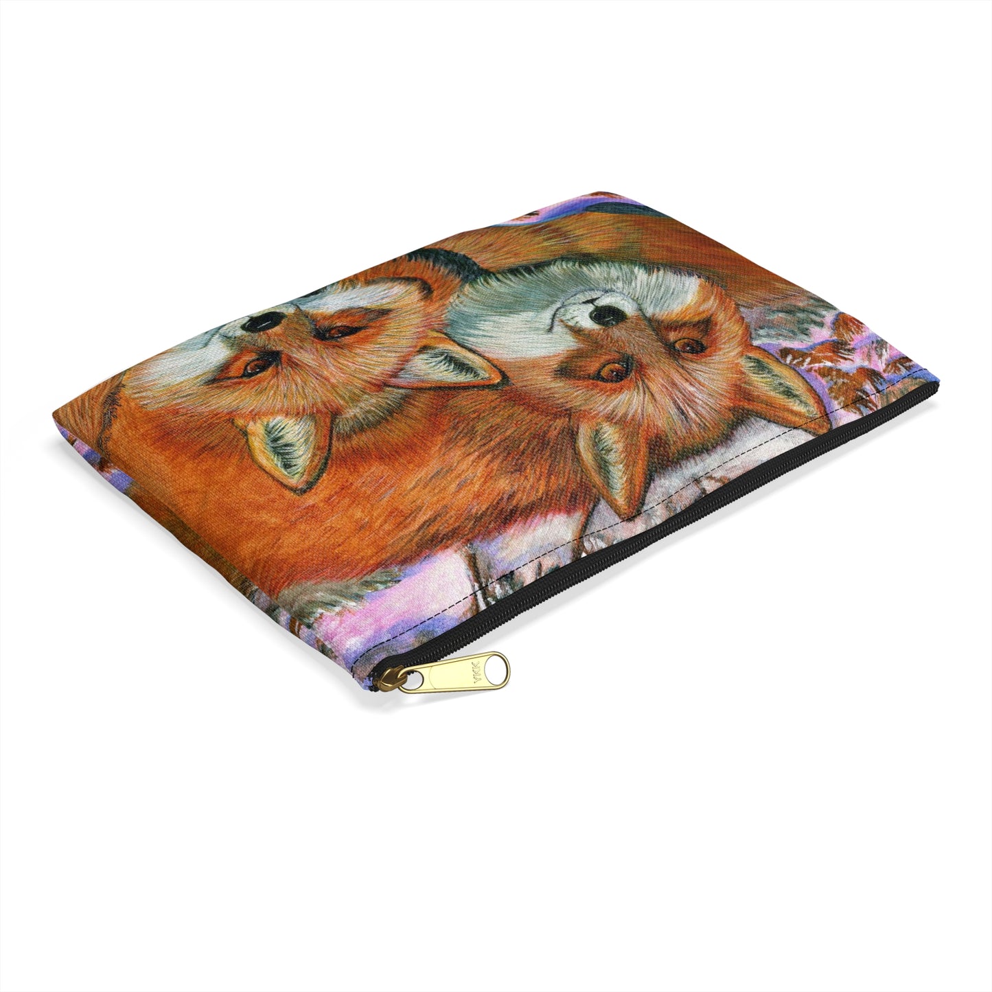 Accessory Pouch, Red Foxes, Brothers, Winter Scene