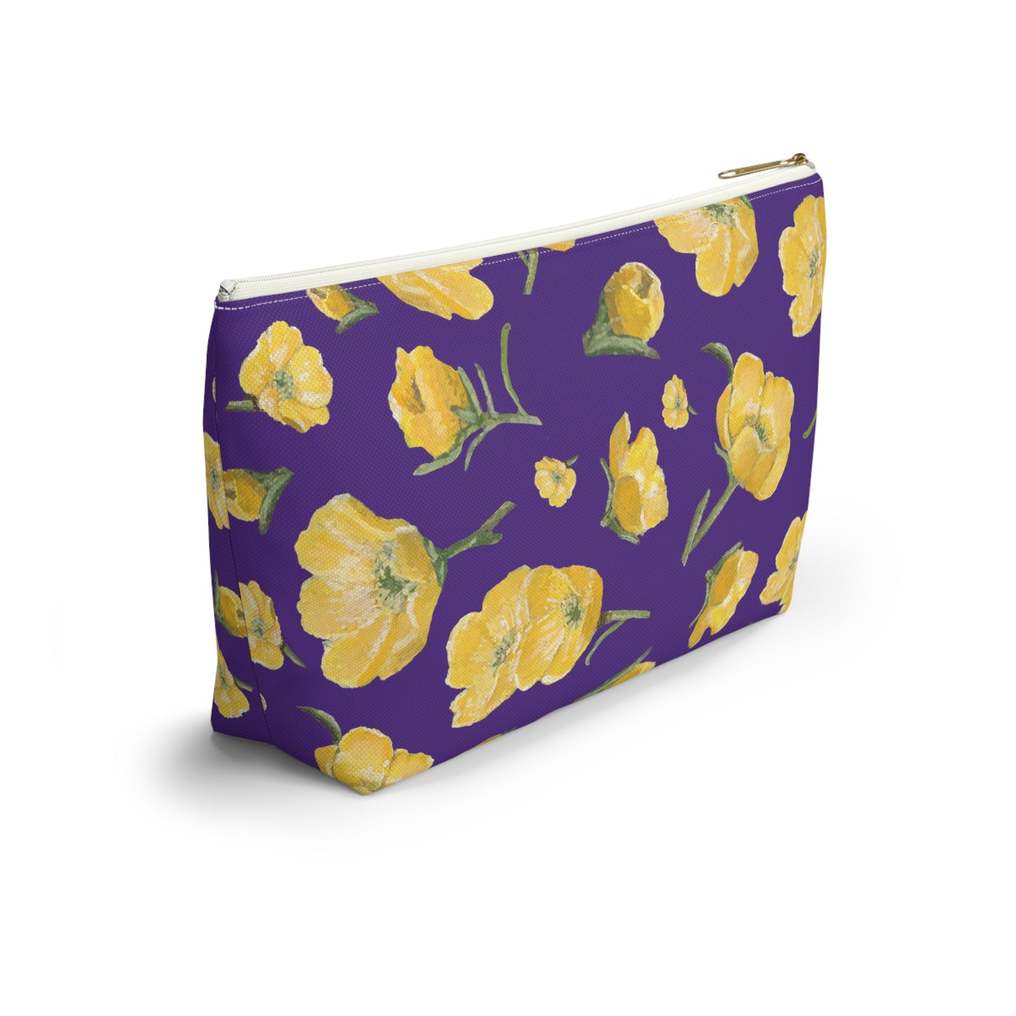 Accessory Pouch w T-bottom, Buttercups, Purple Background, Oklahoma Wildflower, Yellow Floral