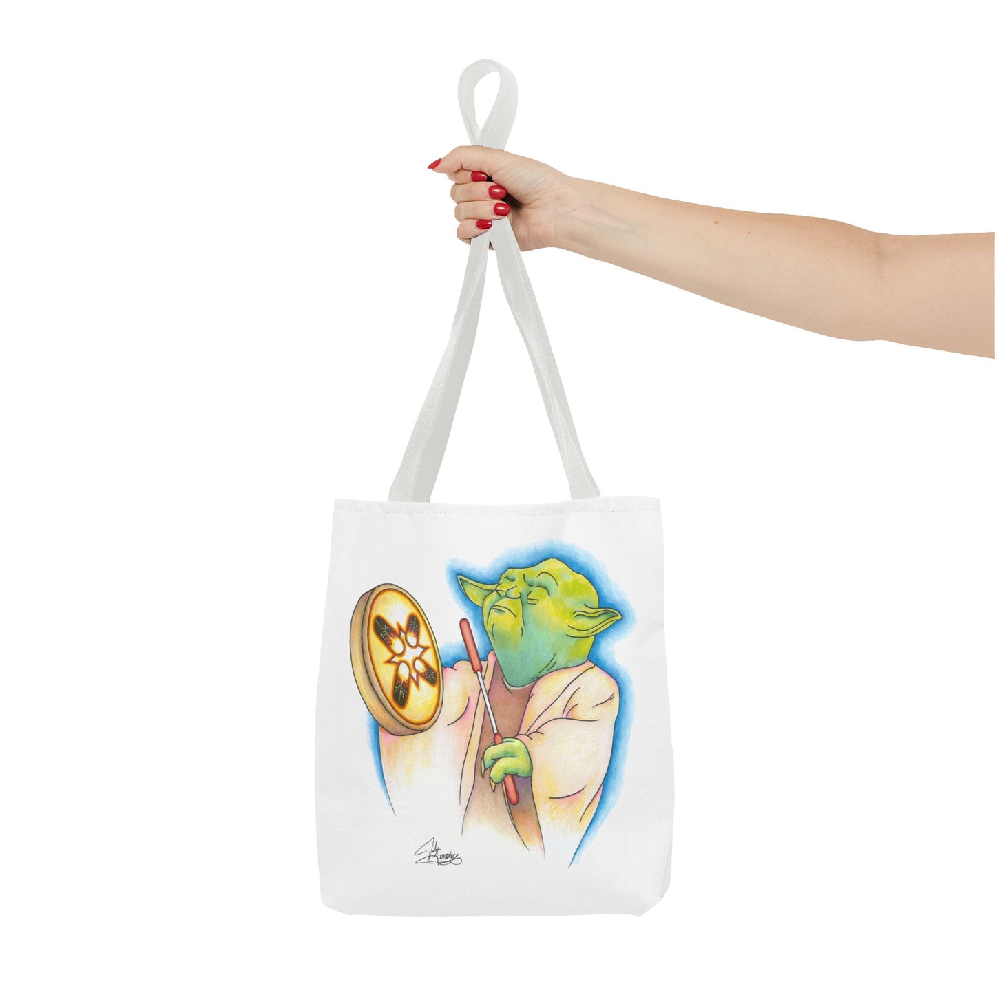 Tote Bag, Alien Playing Native Hand Drum, Native Pop Humor, Native American