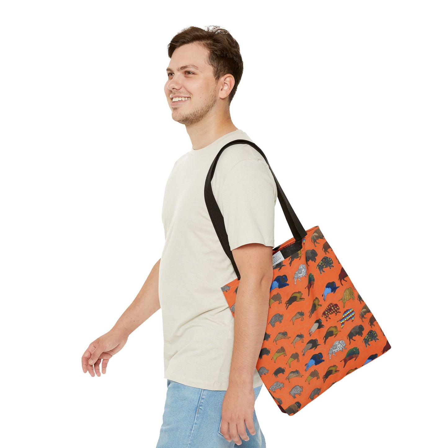 Tote Bag, Orange, Bison Transition, Buffalo, Native America