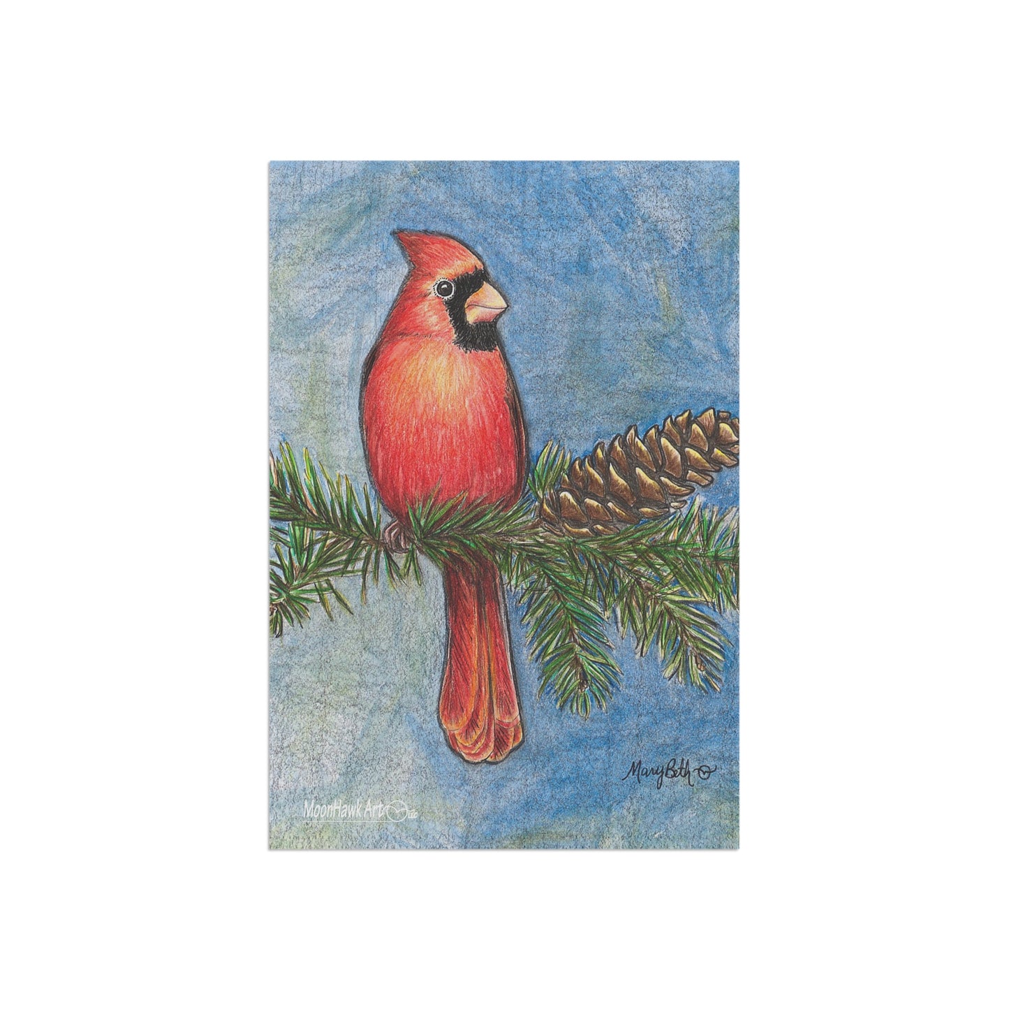 Garden & House Banner, Totsuwa, Cardinal on Evergreen