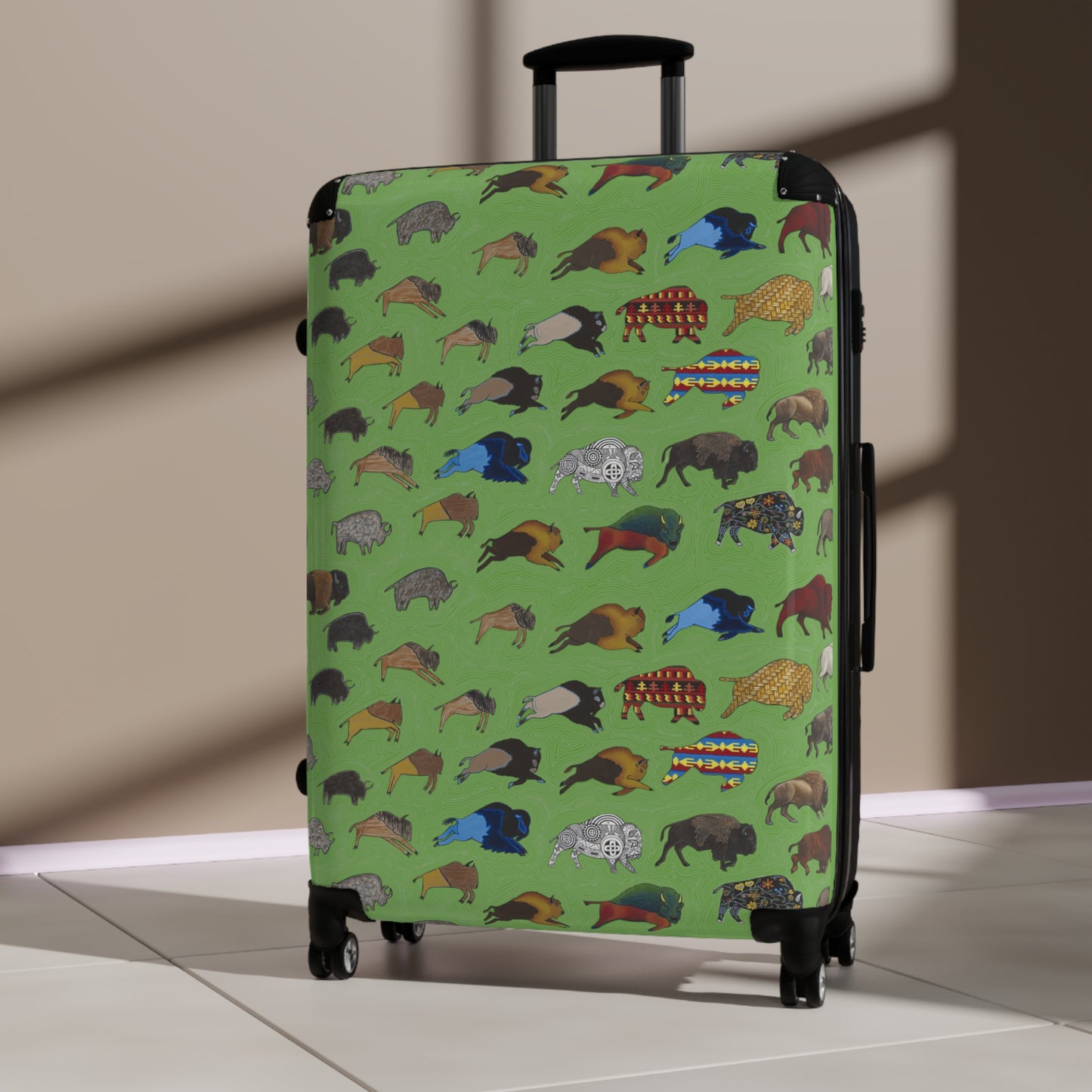 Suitcase, Green, Bison Transition, Buffalo, Native American, Carry On, Luggage