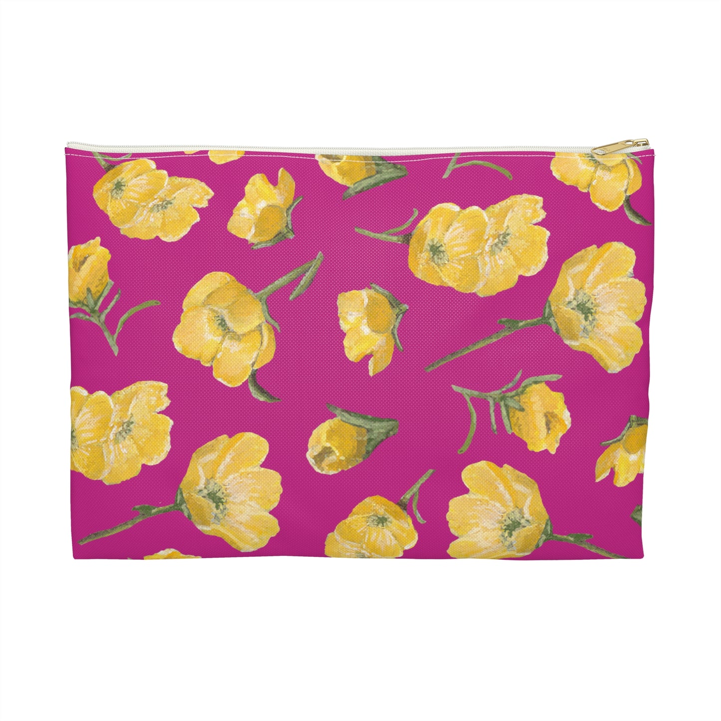 Accessory Pouch, Buttercups, Hot Pink Background, Oklahoma Wildflower, Yellow Floral