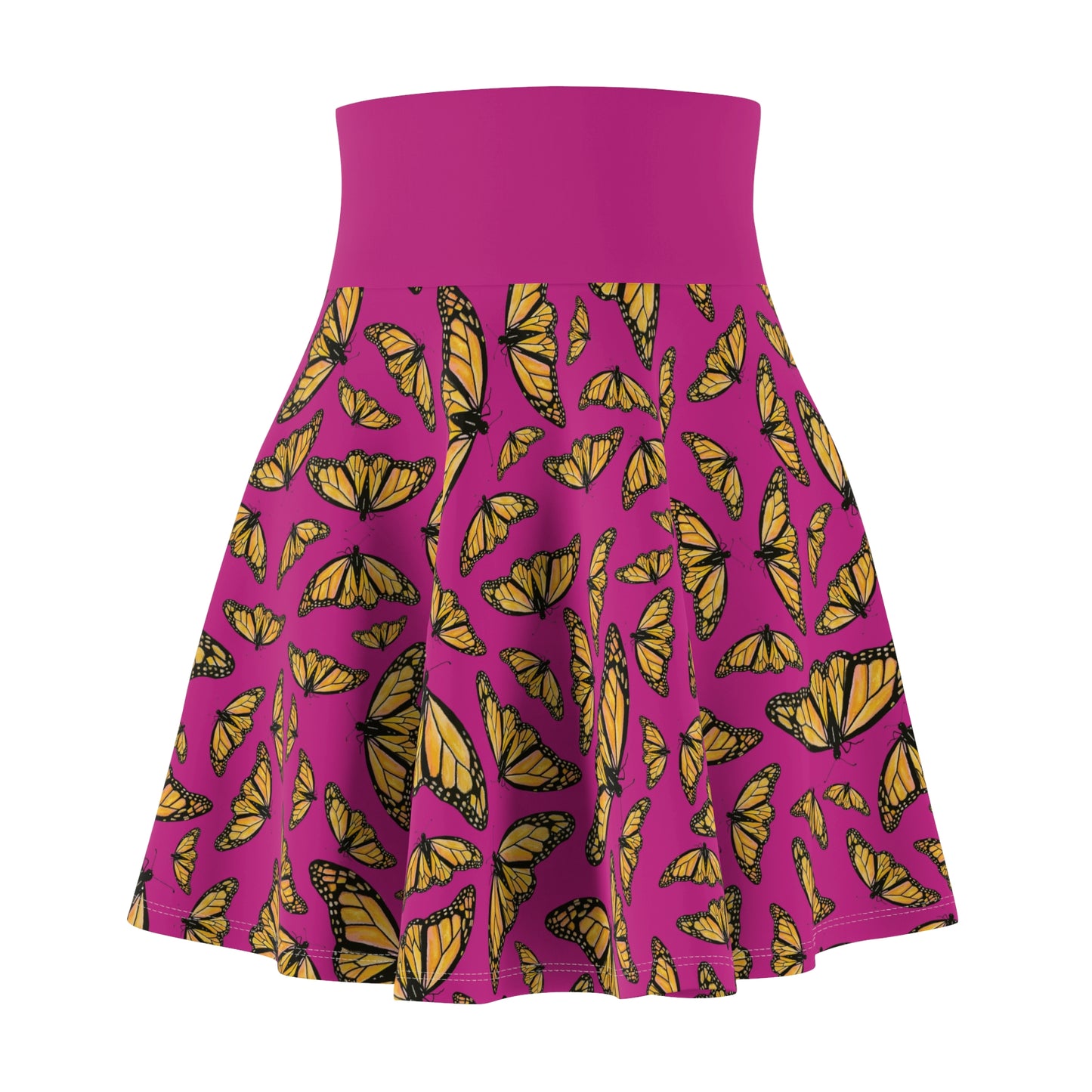 Women's Skater Skirt, Monarch, Hot Pink Background, Butterfly, Kamama