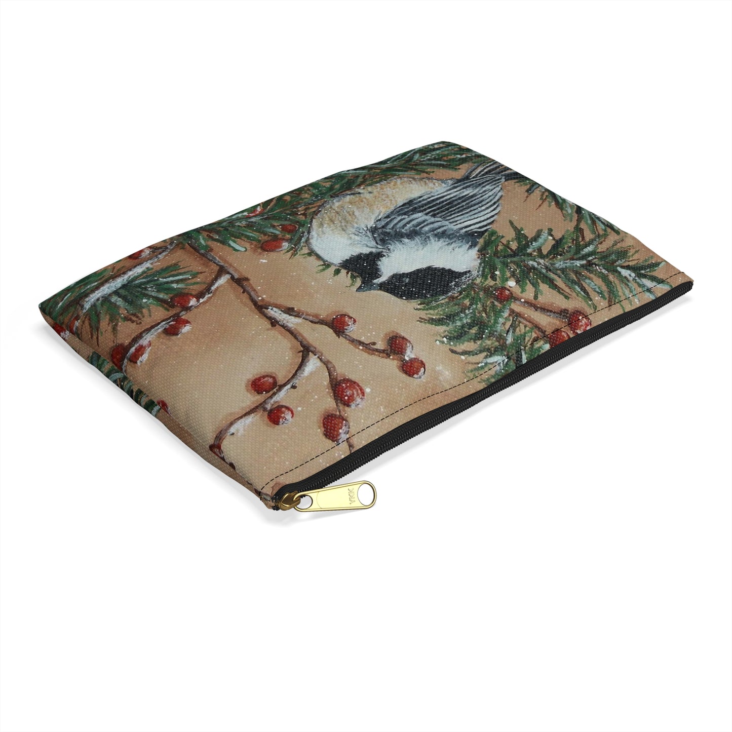 Accessory Pouch, Chickadee, Winter Berries, Wild Bird, Song Bird